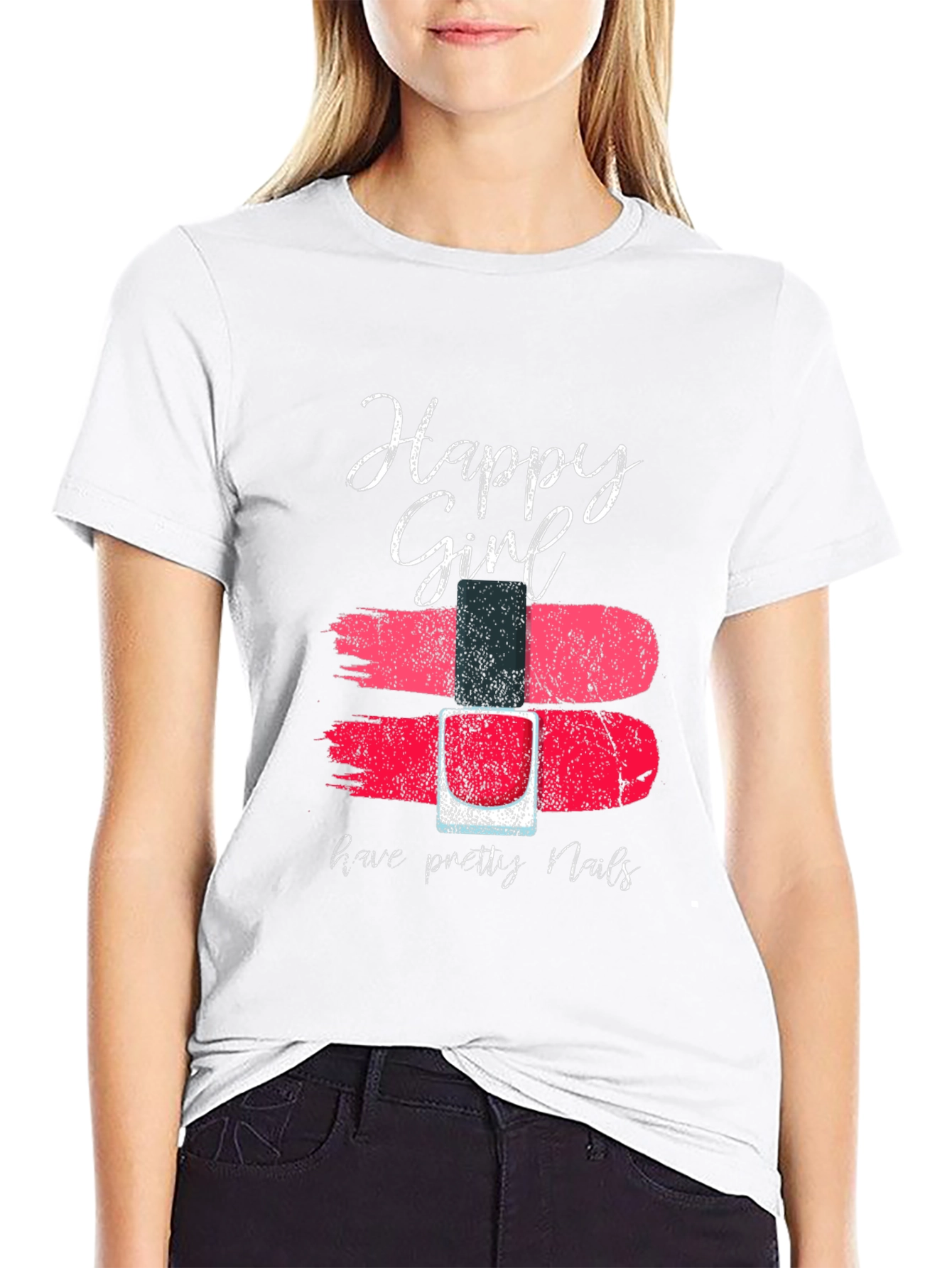 Black Happy Girl Nail Polish T-Shirt view 9