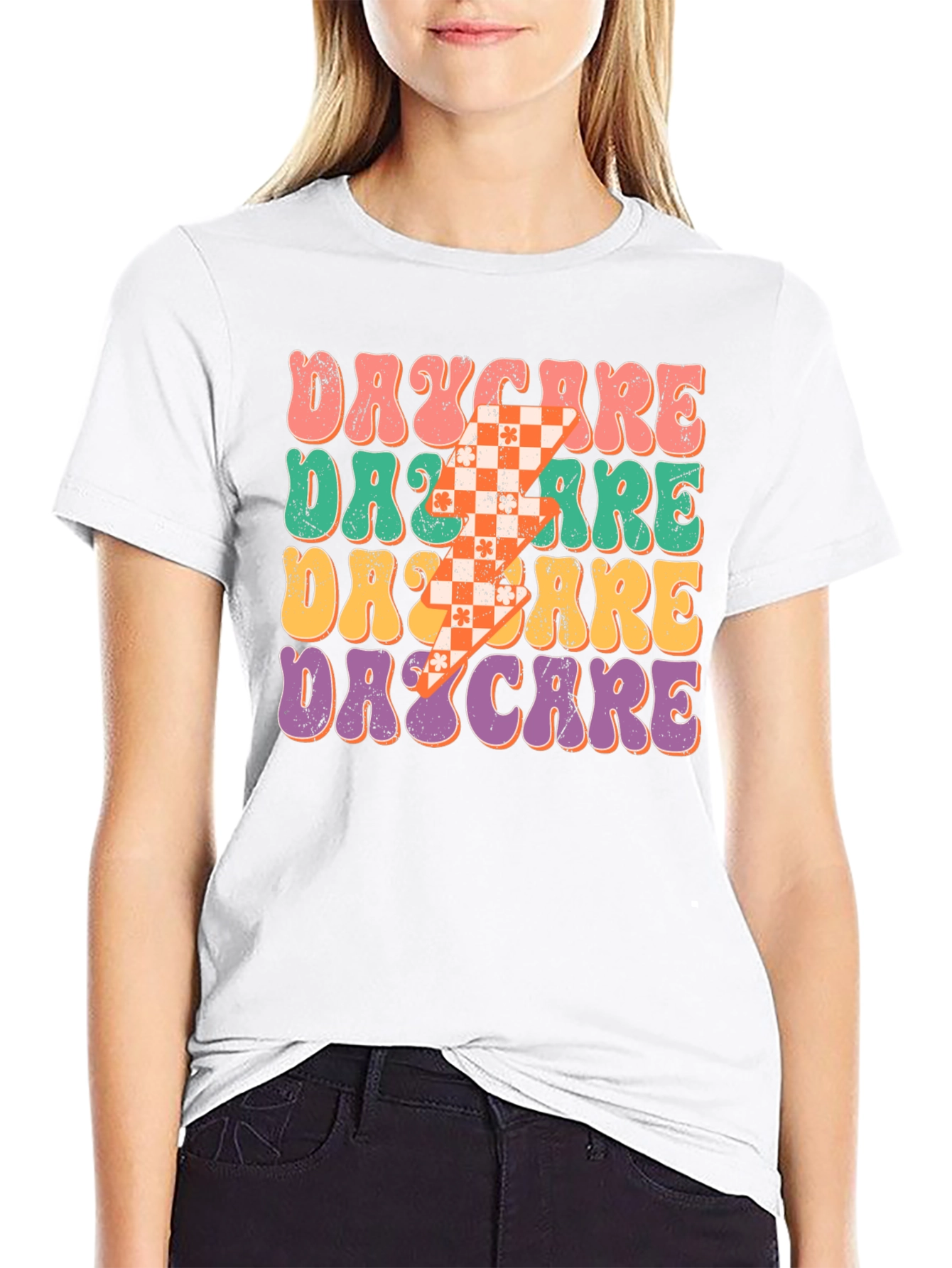 Black Retro Daycare Teacher T-Shirt view 9
