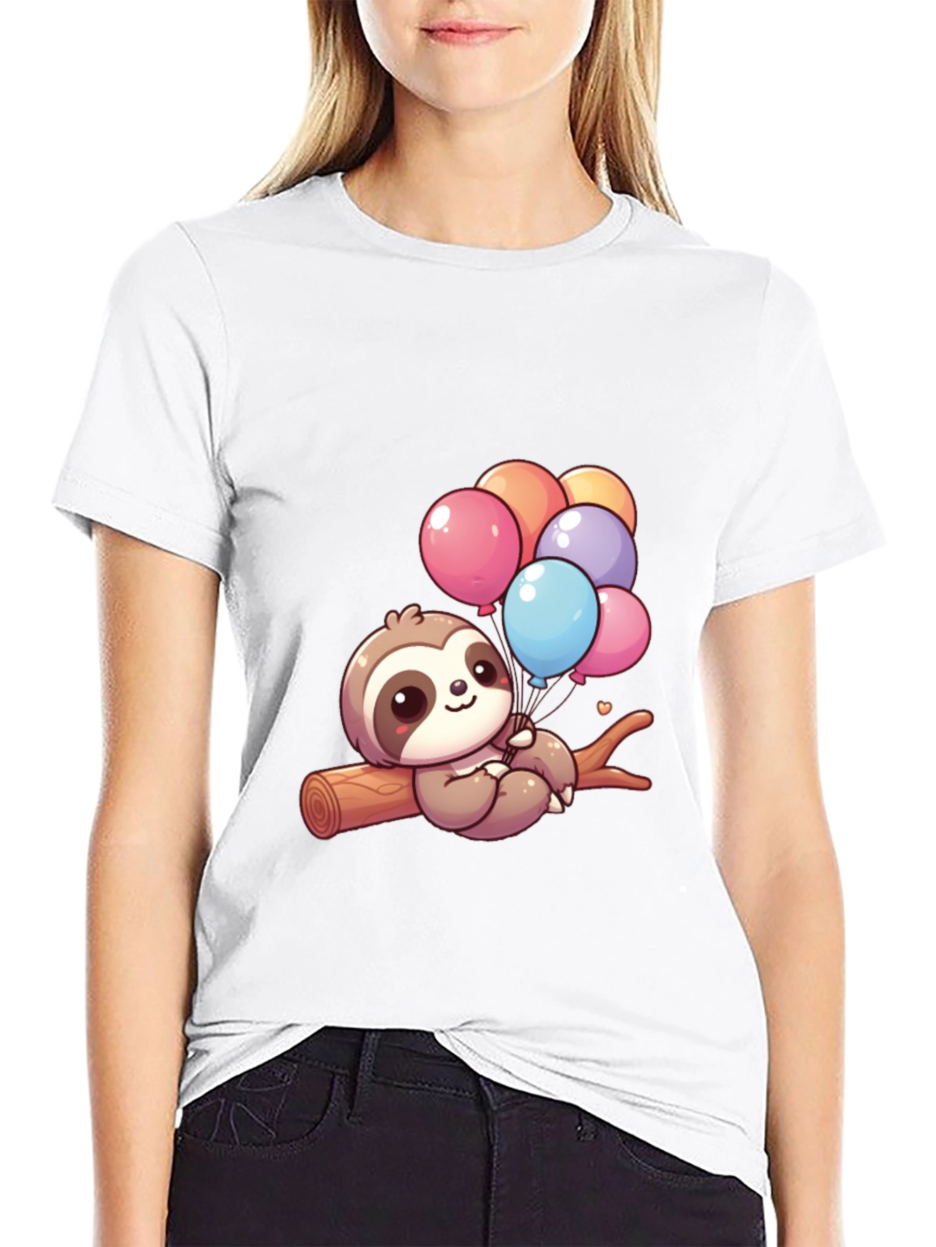 Black Sloth with Balloons Graphic Tee - Cute & Comfy! view 9