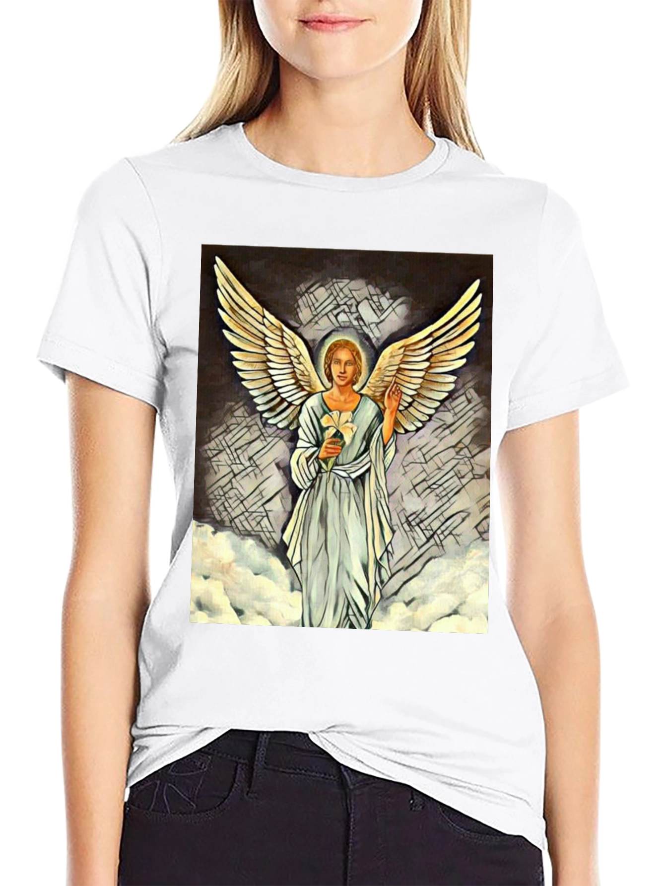 Black Angel Wings Graphic Print Black T-Shirt view 9