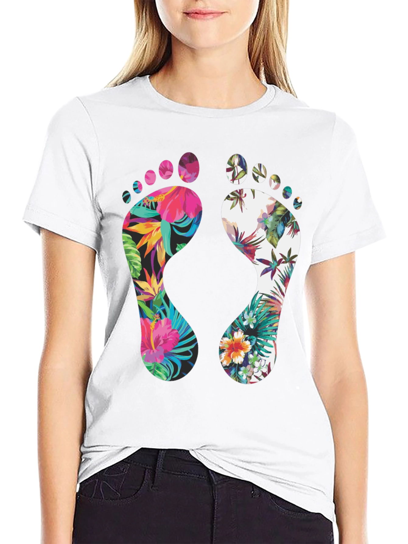 Black Tropical Floral Footprint T-Shirt view 9