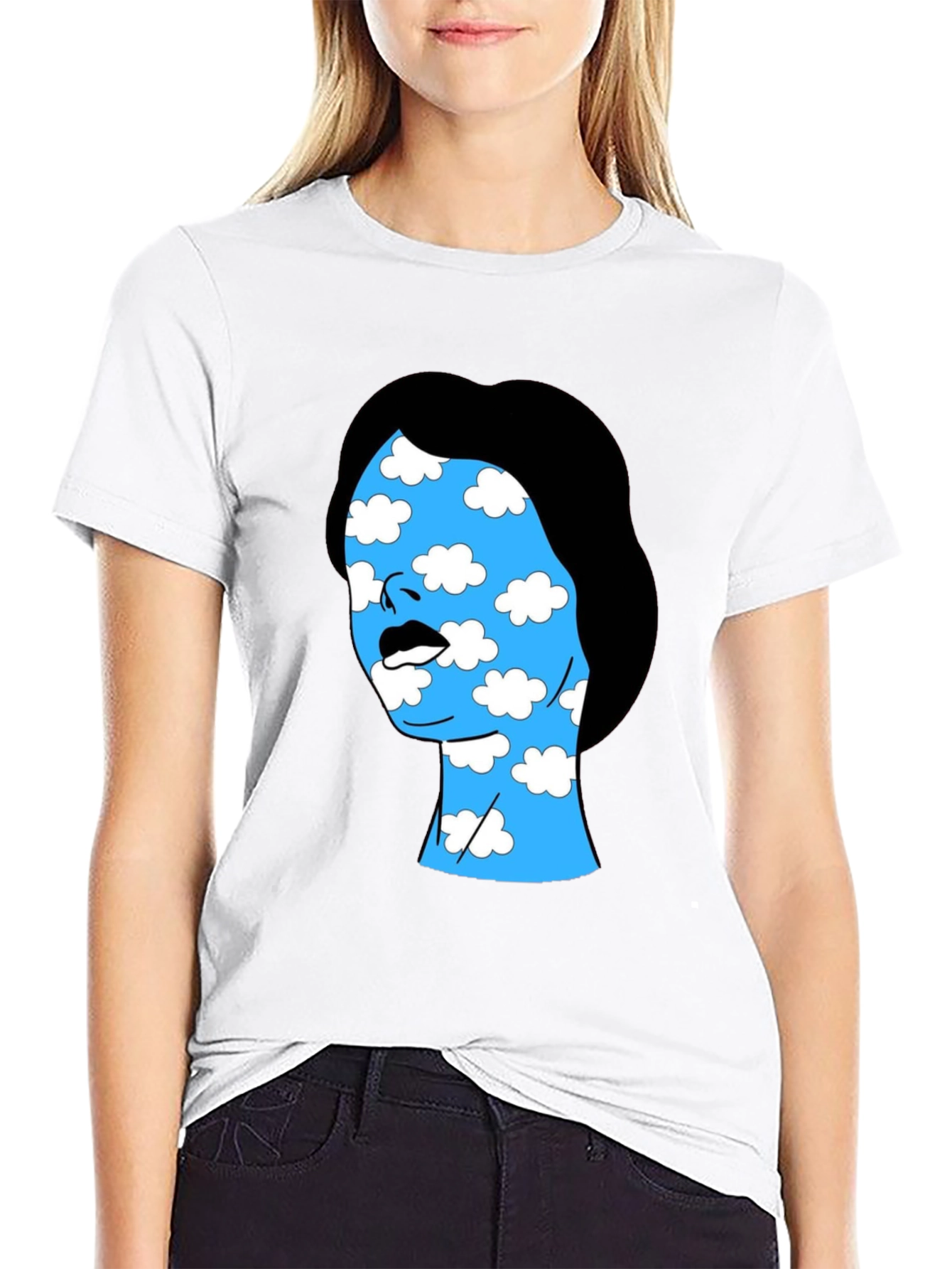 Black Cloud Face Graphic Tee - Black Cotton Blend T-Shirt view 9