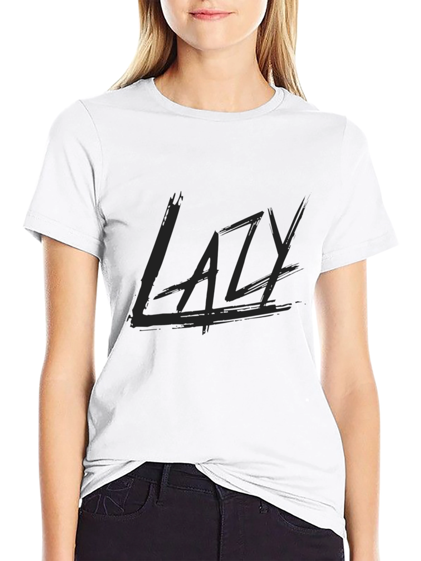 Black Lazy Graphic Print Black T-Shirt view 9