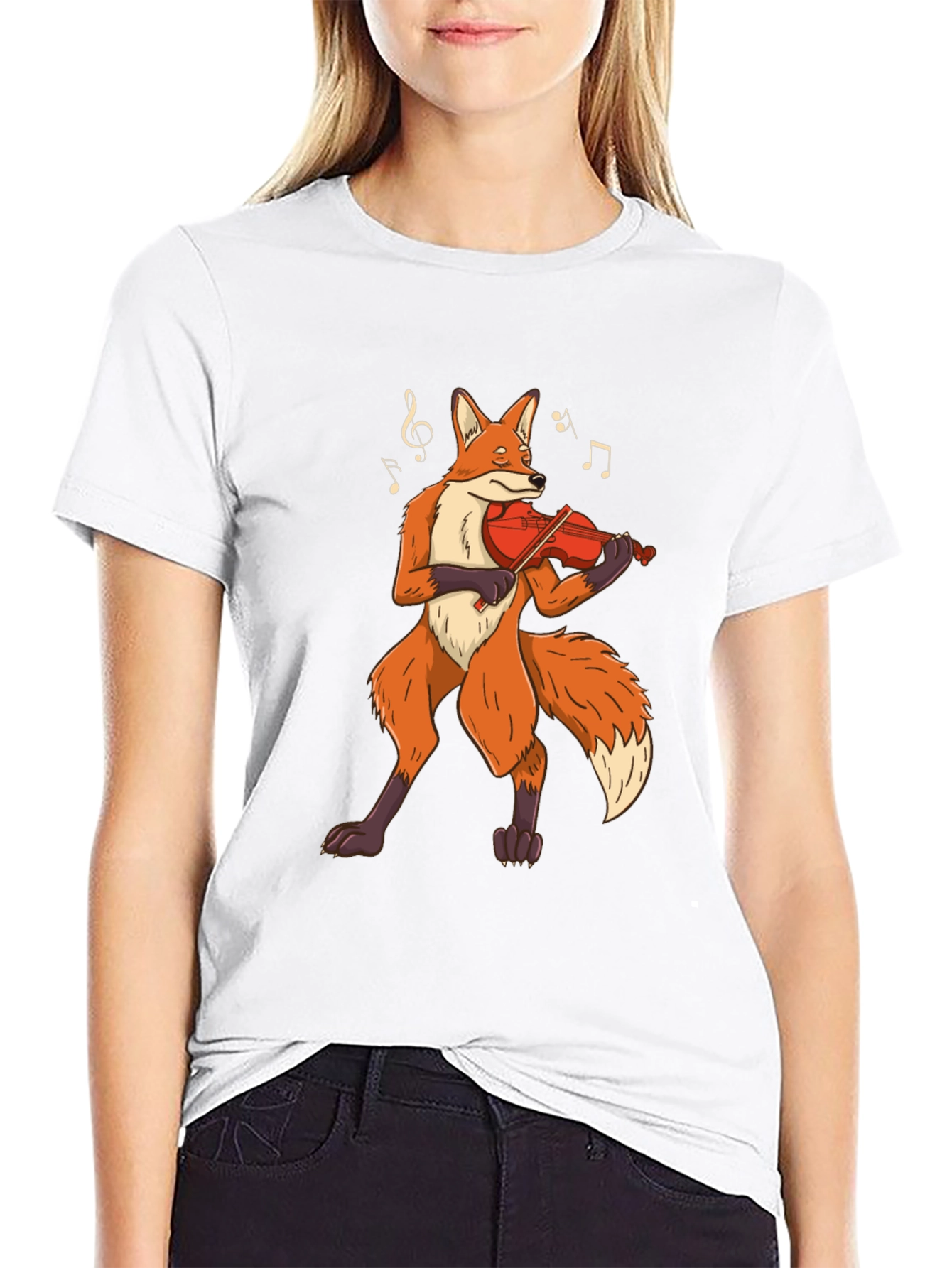Black Fox Violinist Graphic Tee - Musical Animal Shirt view 9
