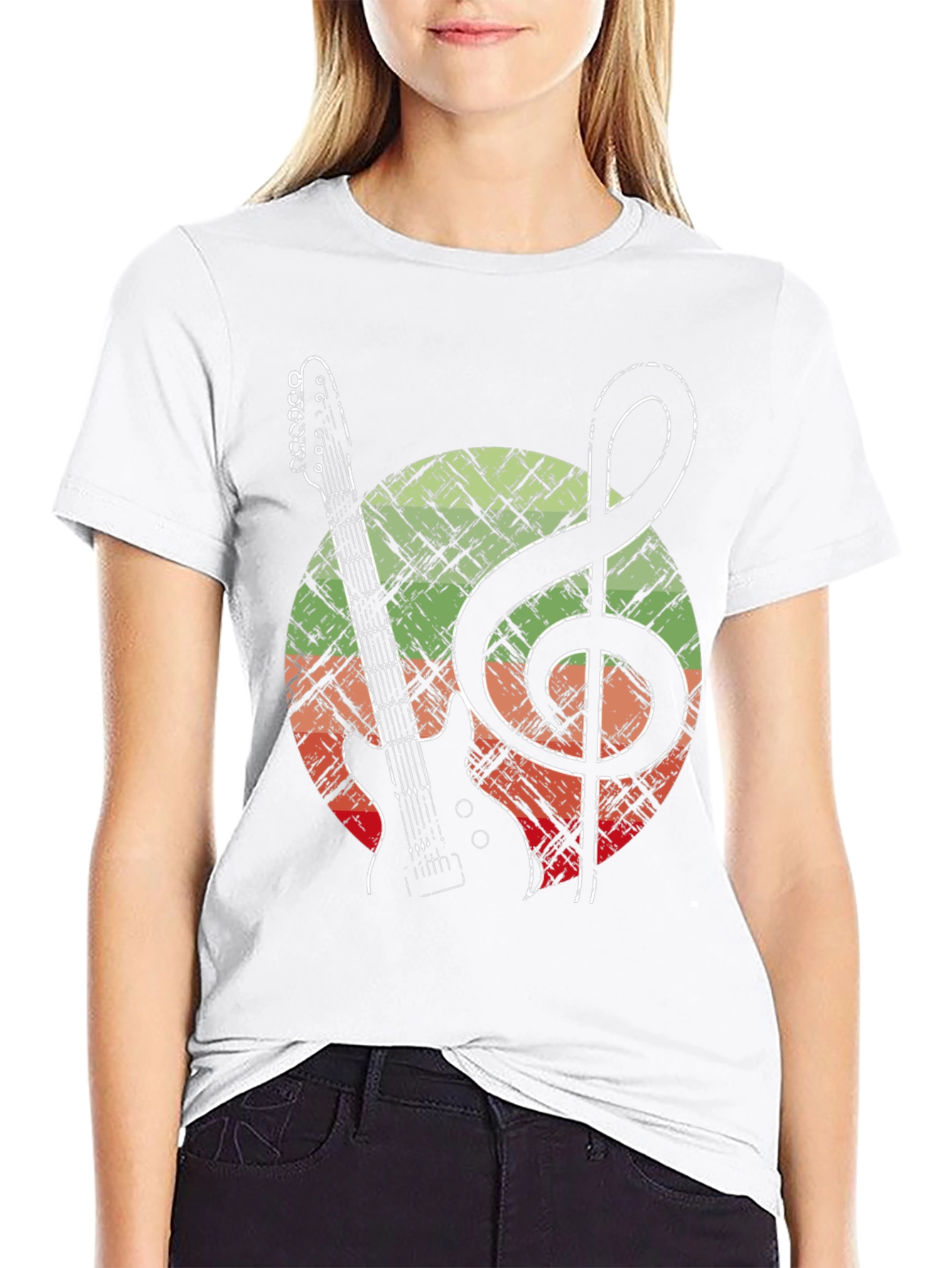 Black Guitar & Treble Clef Graphic Tee - Music Lover Shirt view 9