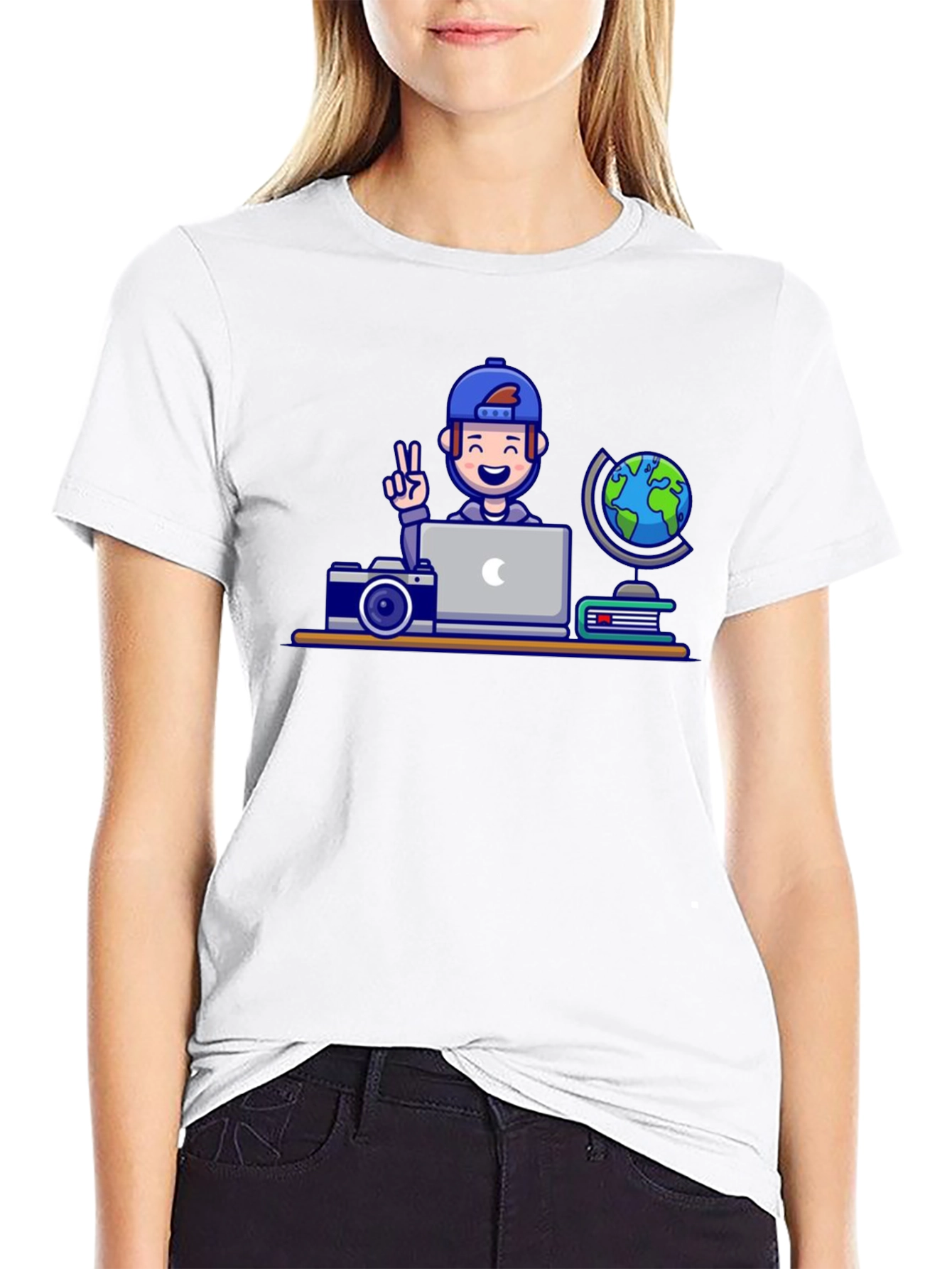 Cartoon Traveler Graphic T-Shirt - 9