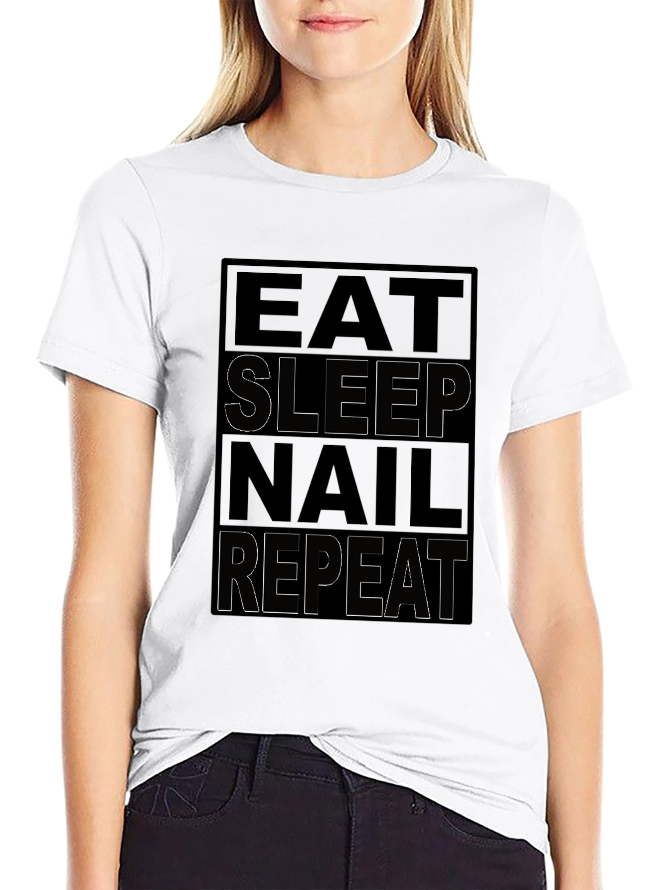 Black Eat Sleep Nail Repeat Black T-Shirt view 9