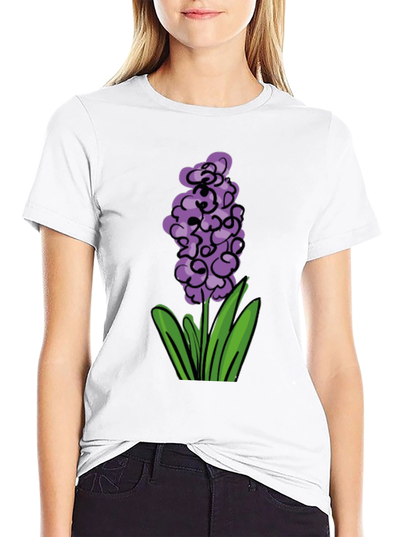 Black Floral Graphic Tee - Purple Hyacinth Design view 9