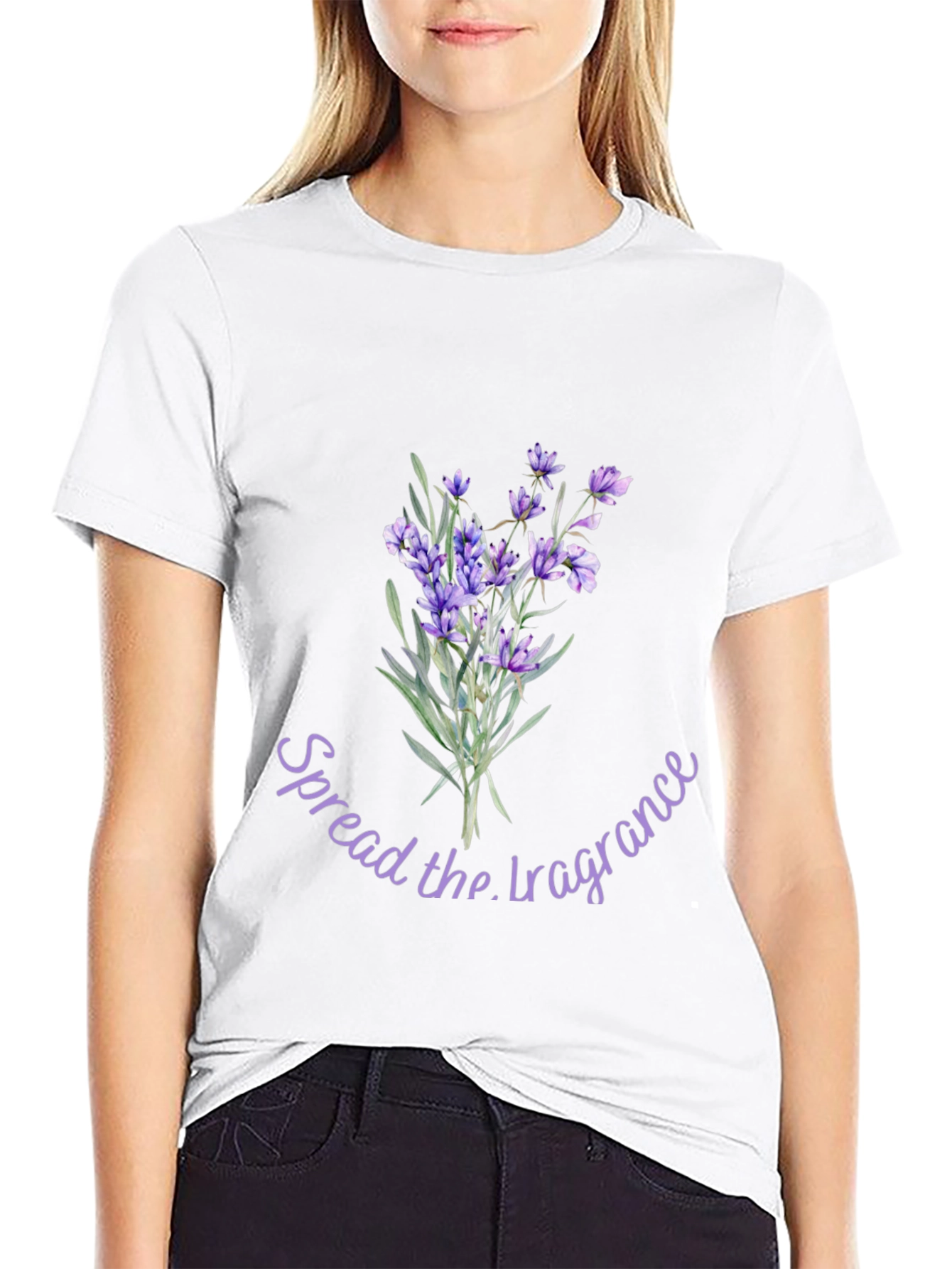 Black Floral Lavender 'Spread the Fragrance' Graphic T-Shirt view 9
