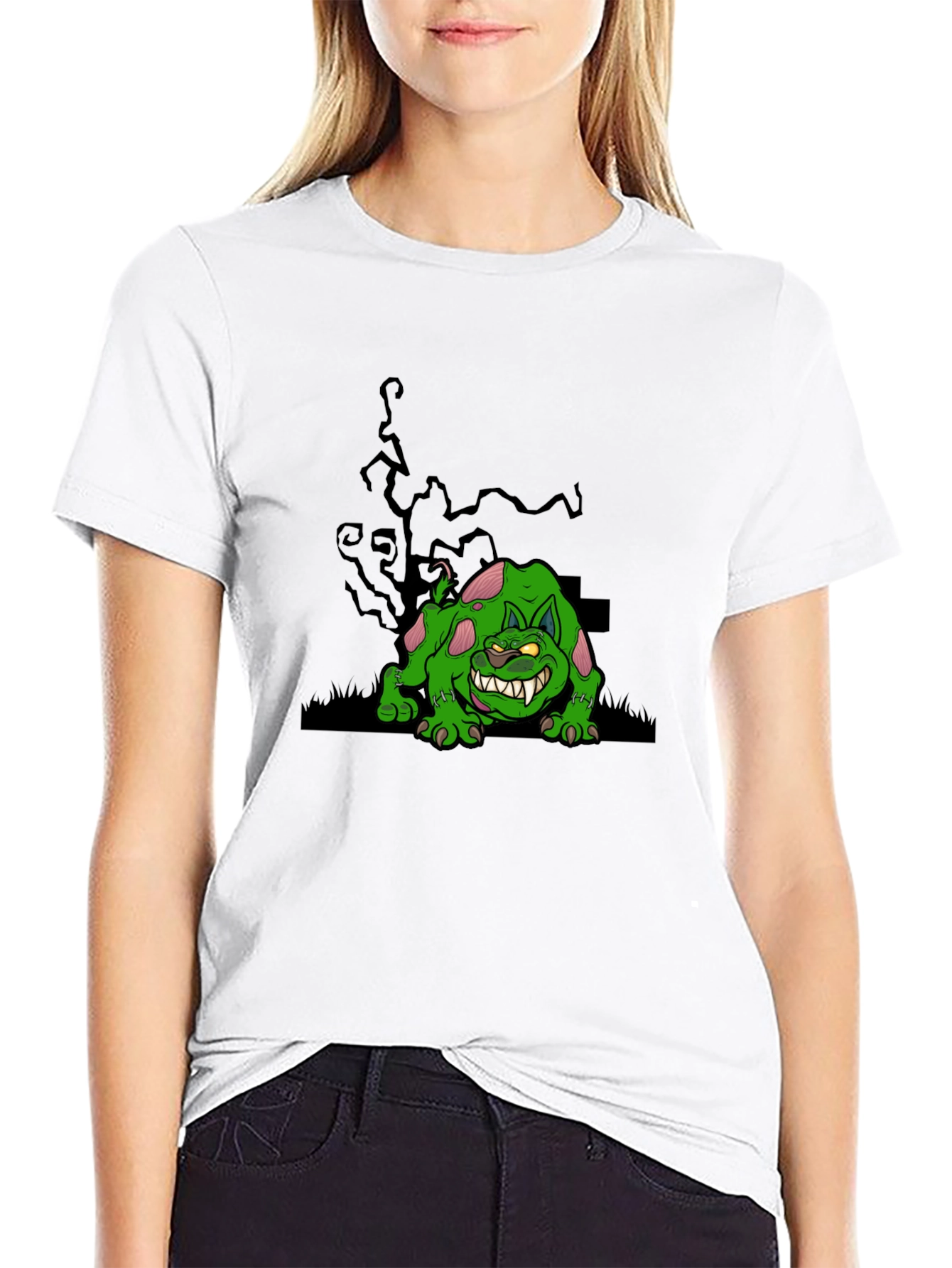 Black Monster Cat Graphic Tee - Black Cotton T-Shirt view 9