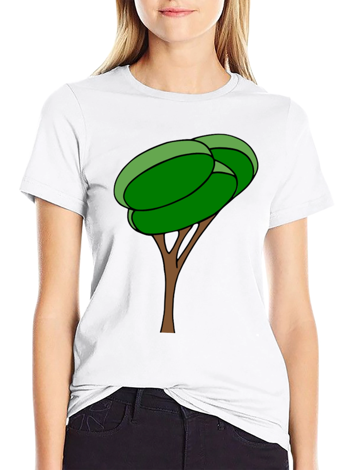 Black Cartoon Tree Graphic Tee - Black Cotton Blend Shirt view 9