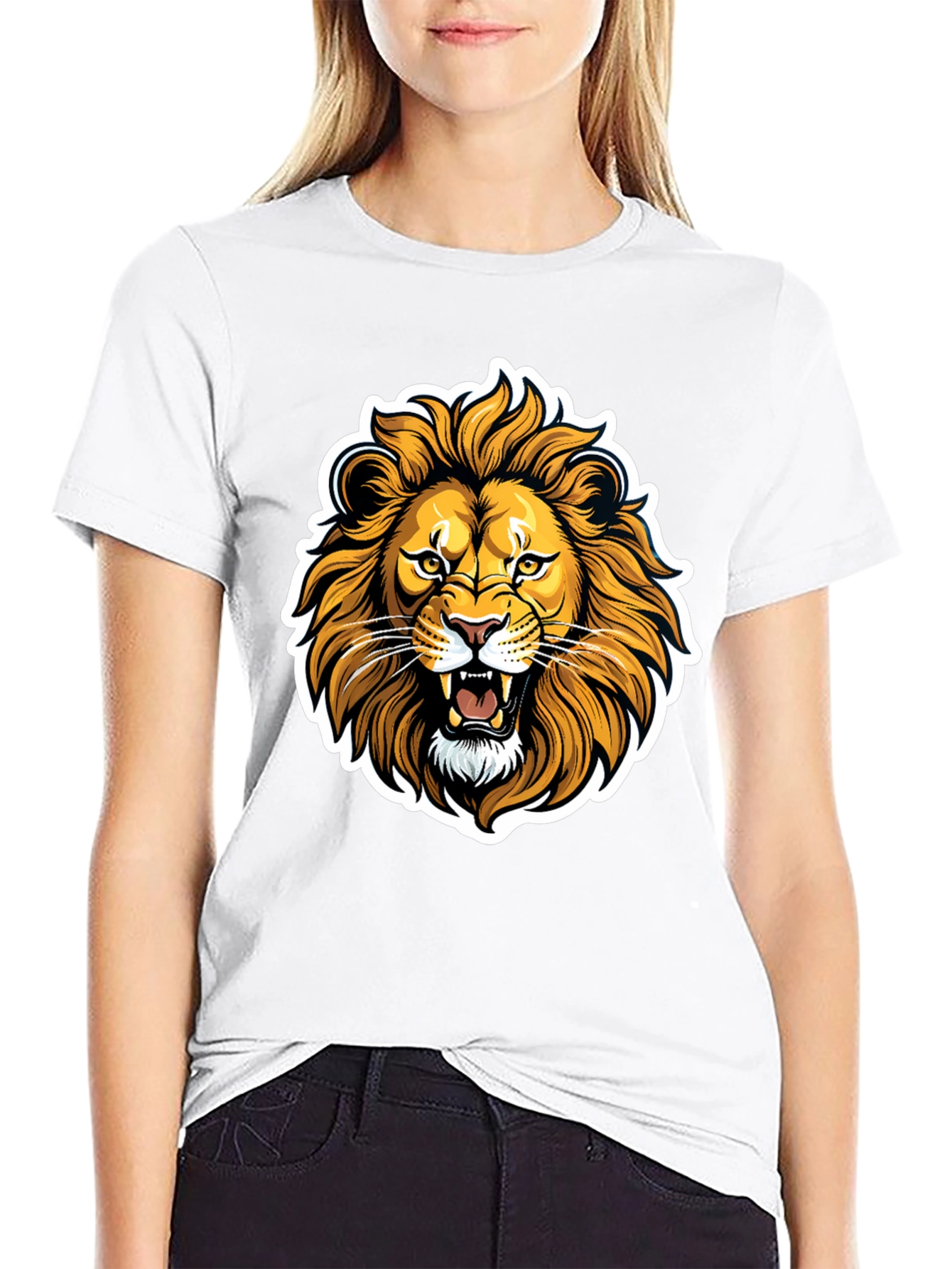 Black Lion Graphic Black T-Shirt - Fierce Animal Design view 9