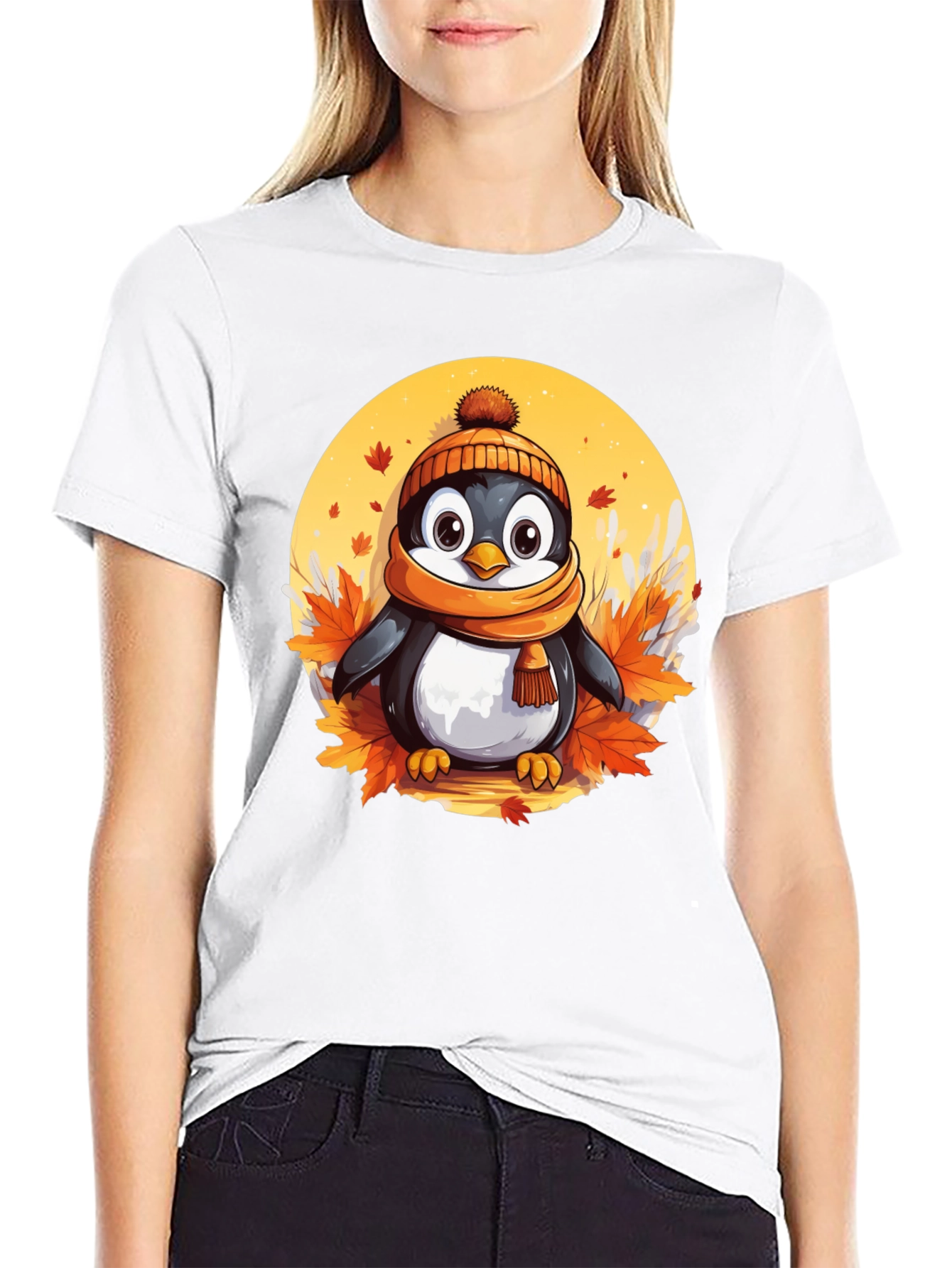 Black Cute Autumn Penguin Graphic Tee view 9