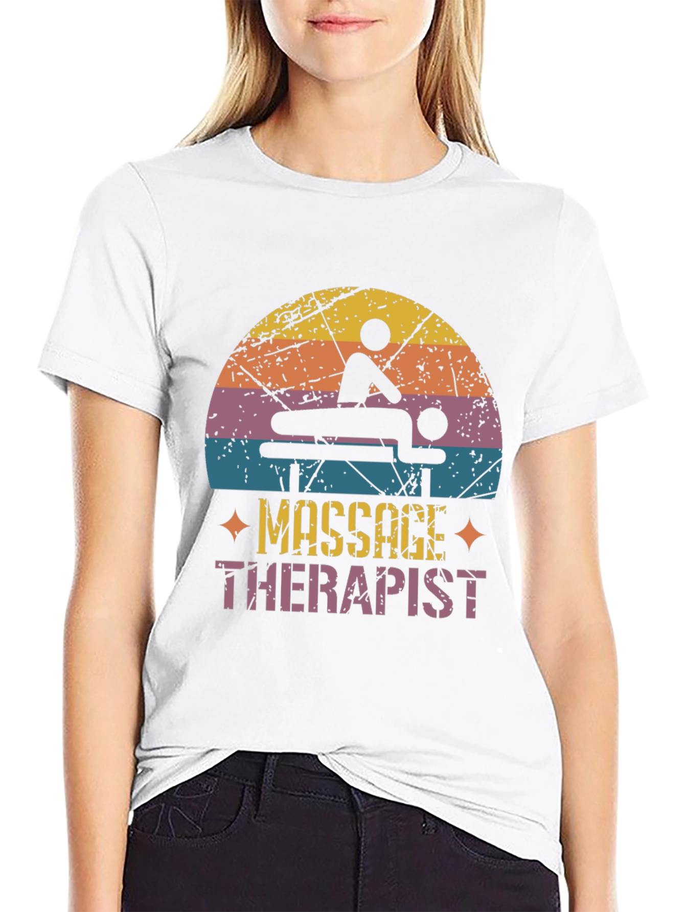 Black Massage Therapist Retro T-Shirt view 9