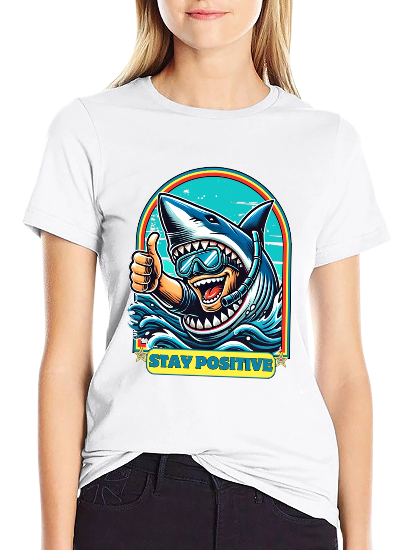 Black Stay Positive Shark Diver Graphic Tee - Black view 9