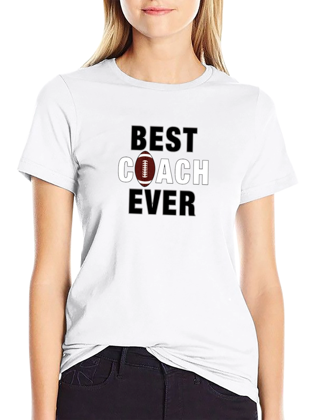 Black Best Coach Ever Football T-Shirt view 9