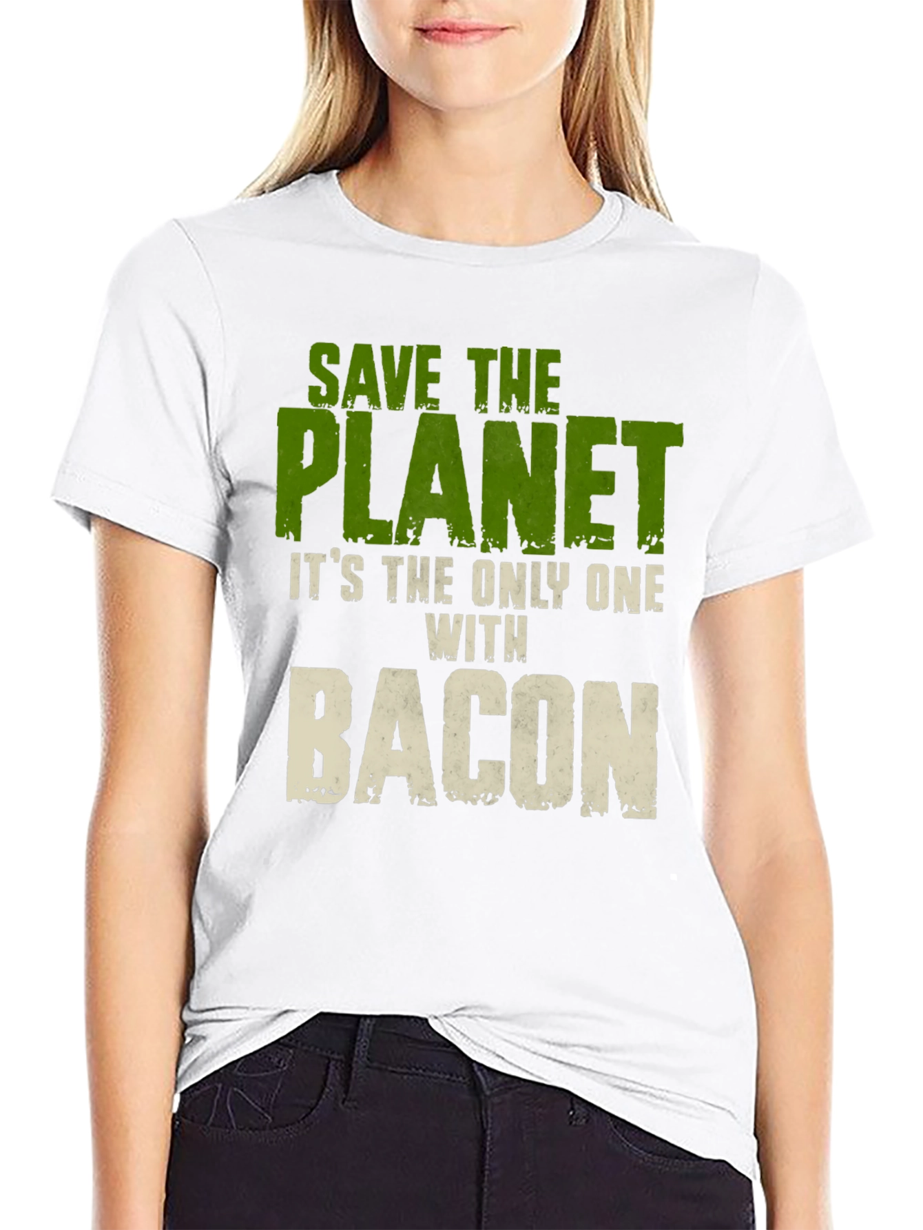 Black Save The Planet Bacon Graphic T-Shirt view 9