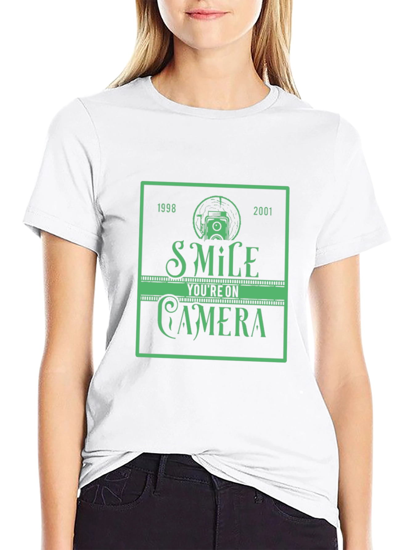 Black Smile You're on Camera Black T-Shirt view 9