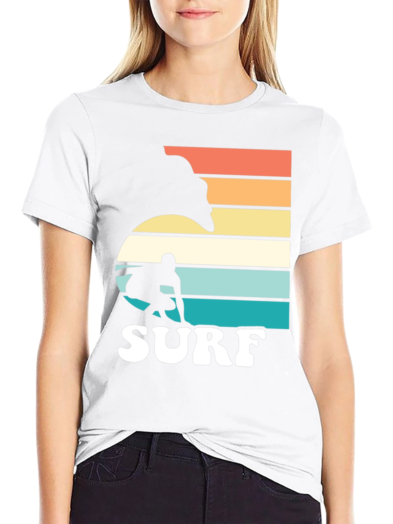 Black Retro Surf Graphic T-Shirt - Surfer Silhouette view 9