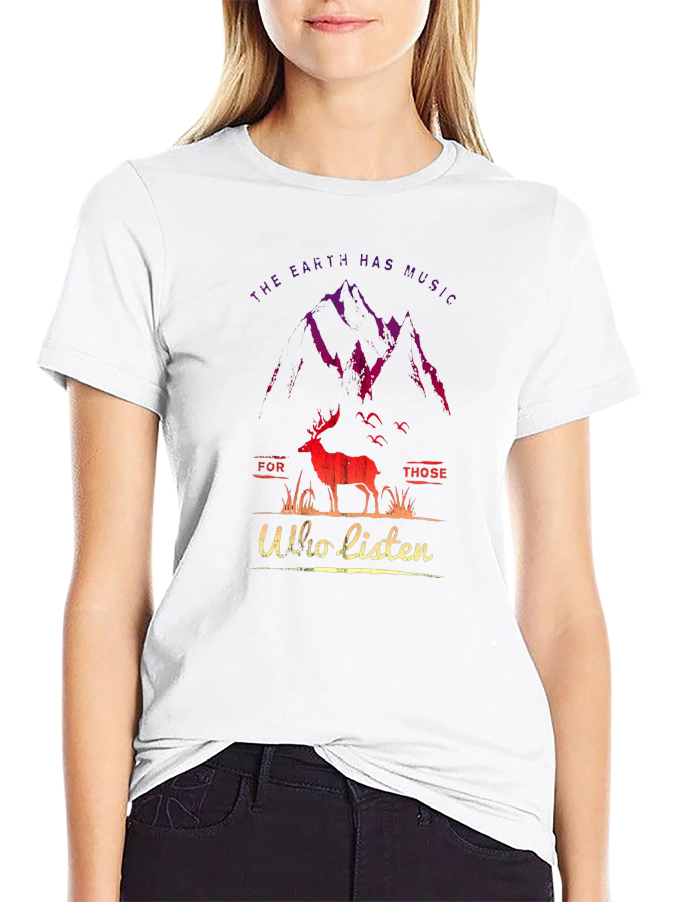 Black Earth Music Deer Graphic T-Shirt - Listen to Nature view 9