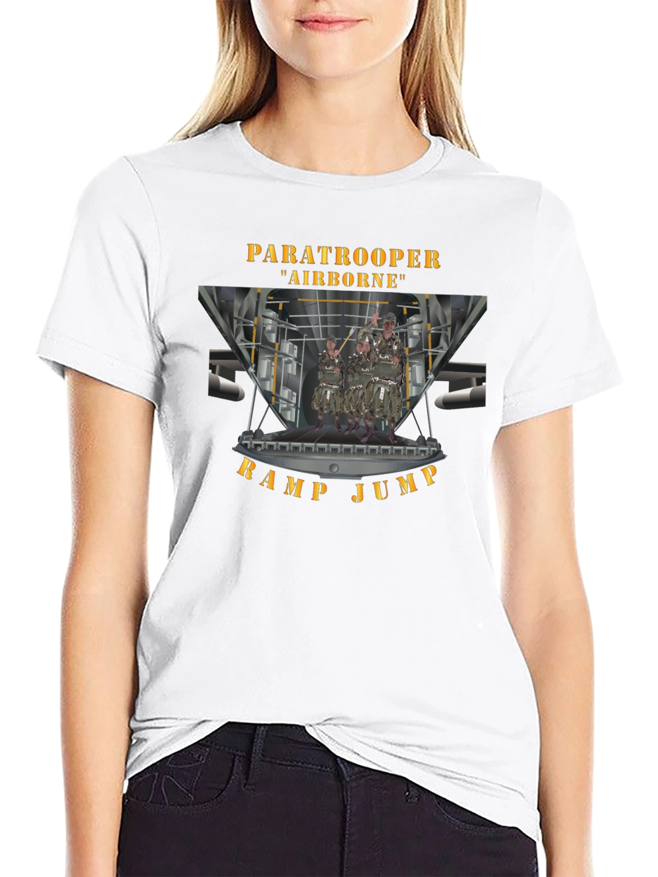 Black Airborne Paratrooper Ramp Jump T-Shirt view 9