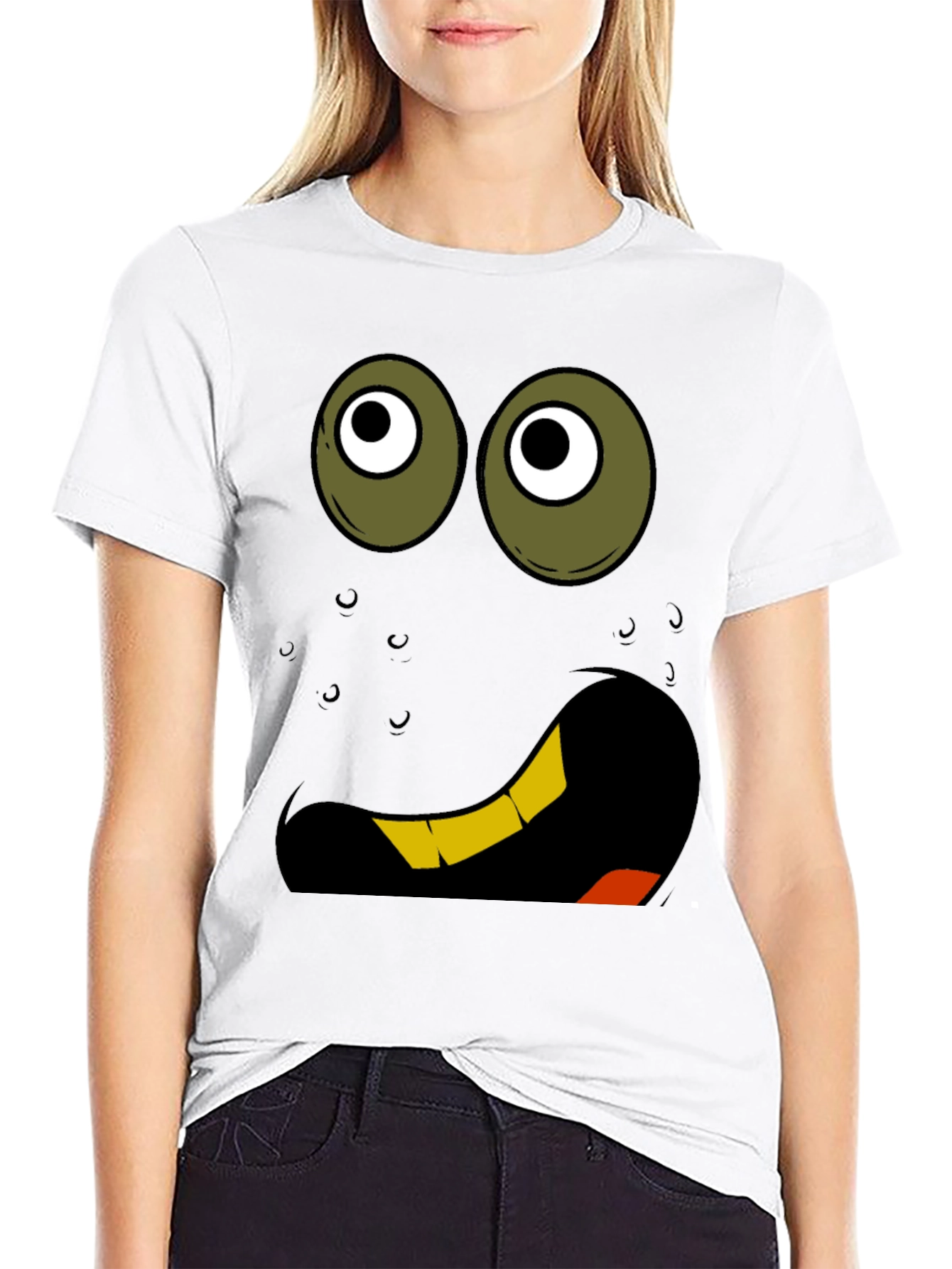 Black Funny Cartoon Face Graphic T-Shirt view 9