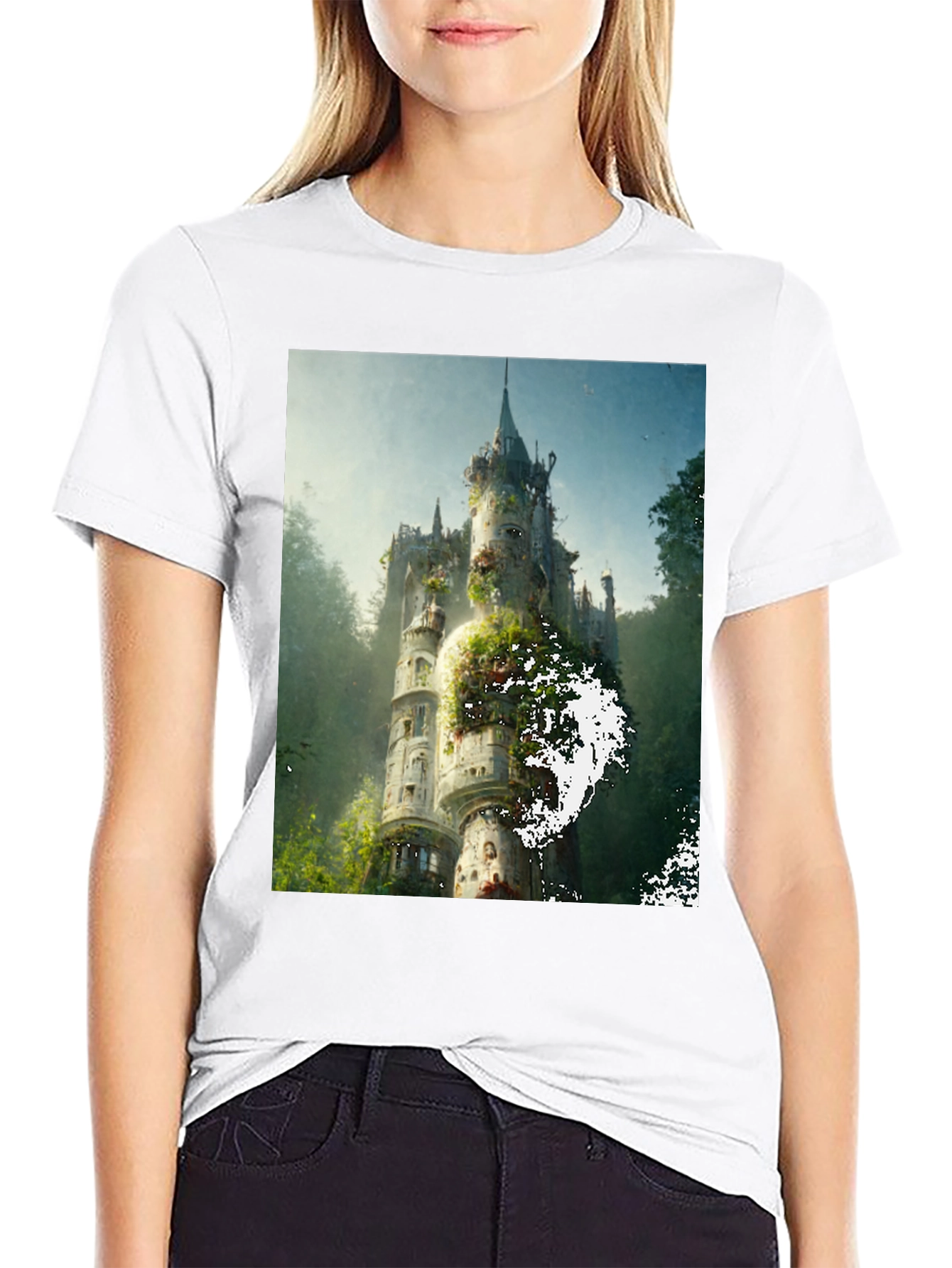 Black Enchanted Castle Graphic Tee - Black Cotton Comfort view 9