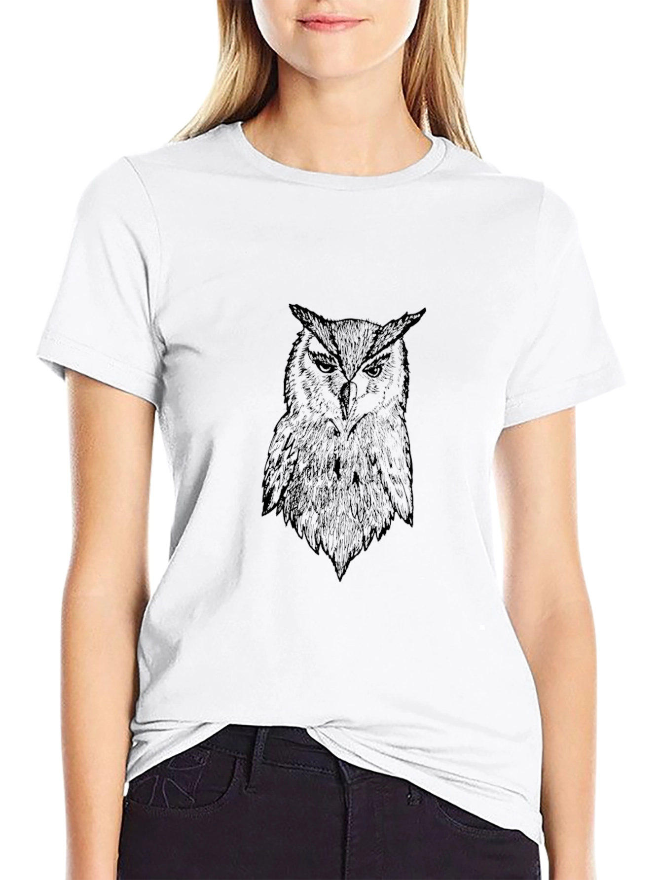 Black Men's Black Owl Graphic Tee - Stylish Bird Print T-Shirt view 9
