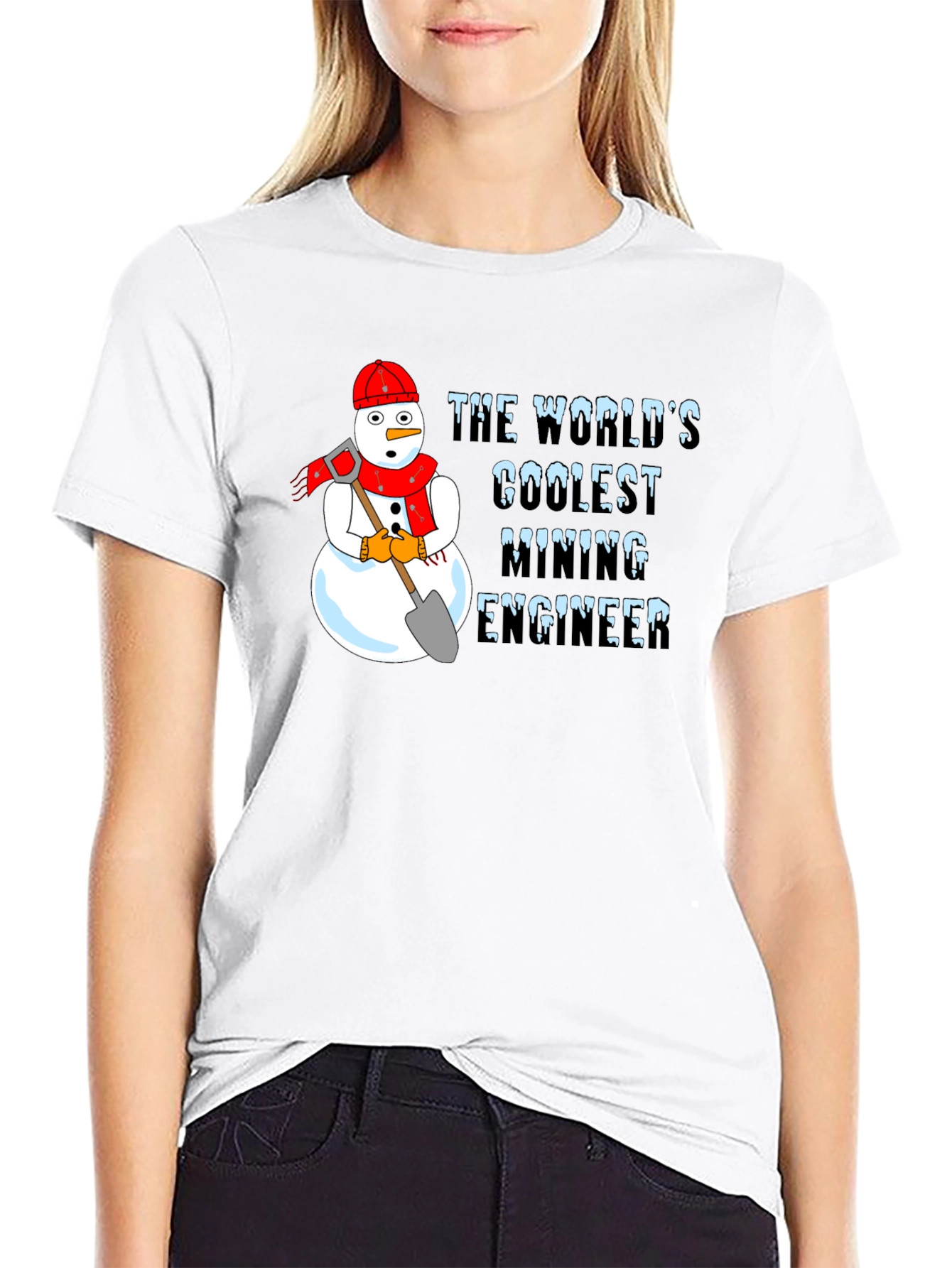 Black Coolest Mining Engineer Snowman Graphic T-Shirt view 9
