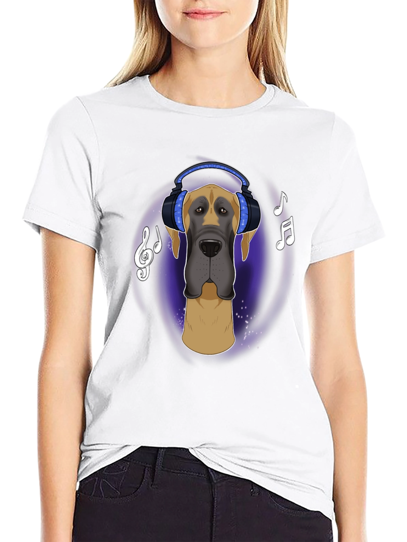 Black Dog with Headphones T-Shirt - Music Lover Tee view 9
