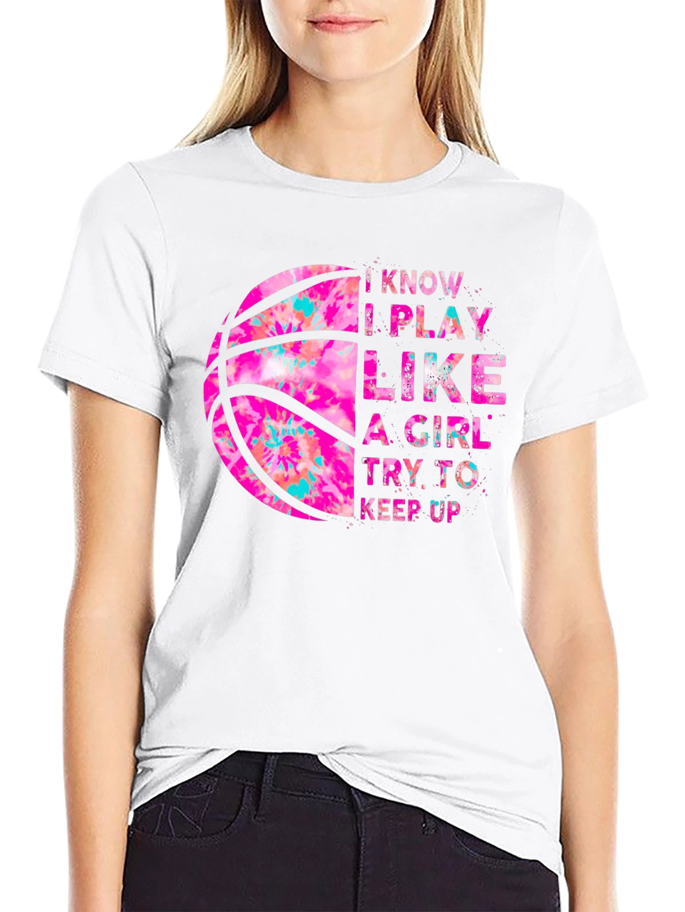 Black I Play Like a Girl Basketball T-Shirt view 9