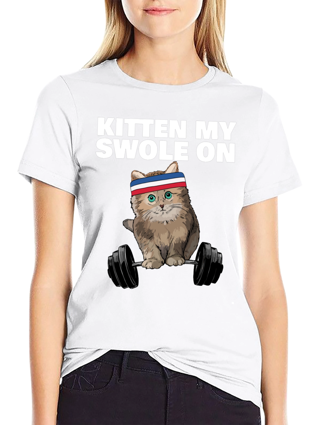 Black Kitten My Swole On T-Shirt - Weightlifting Cat view 9