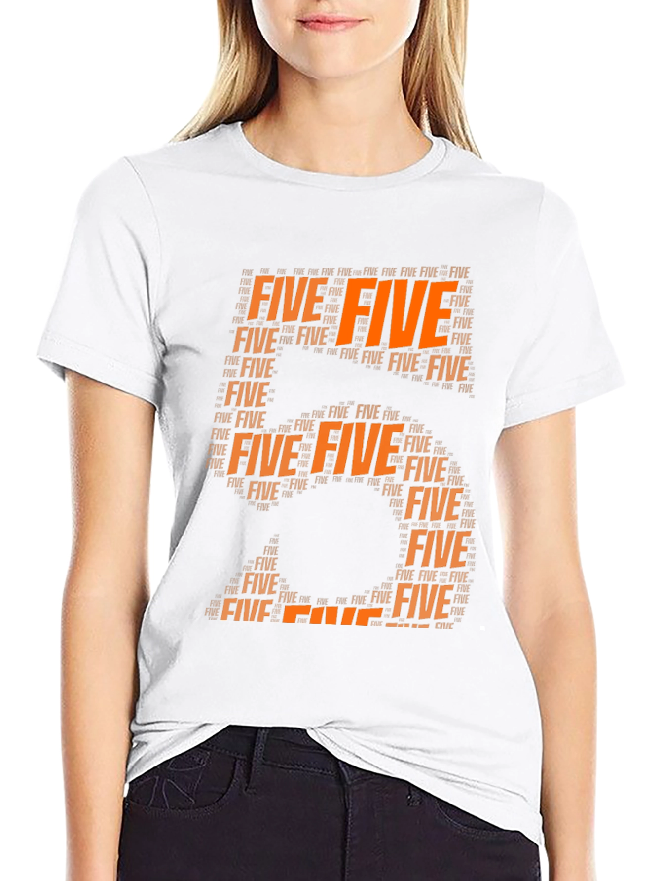 Black Five Typography Graphic Tee - Stylish Number T-Shirt view 9