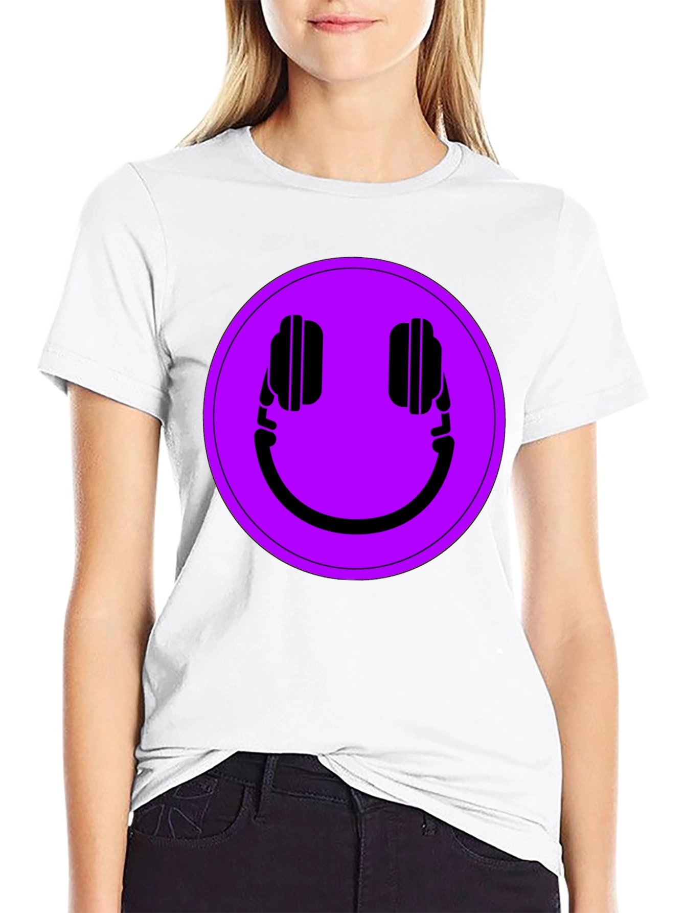 Black Headphone Smiley T-Shirt - Black Casual Tee view 9