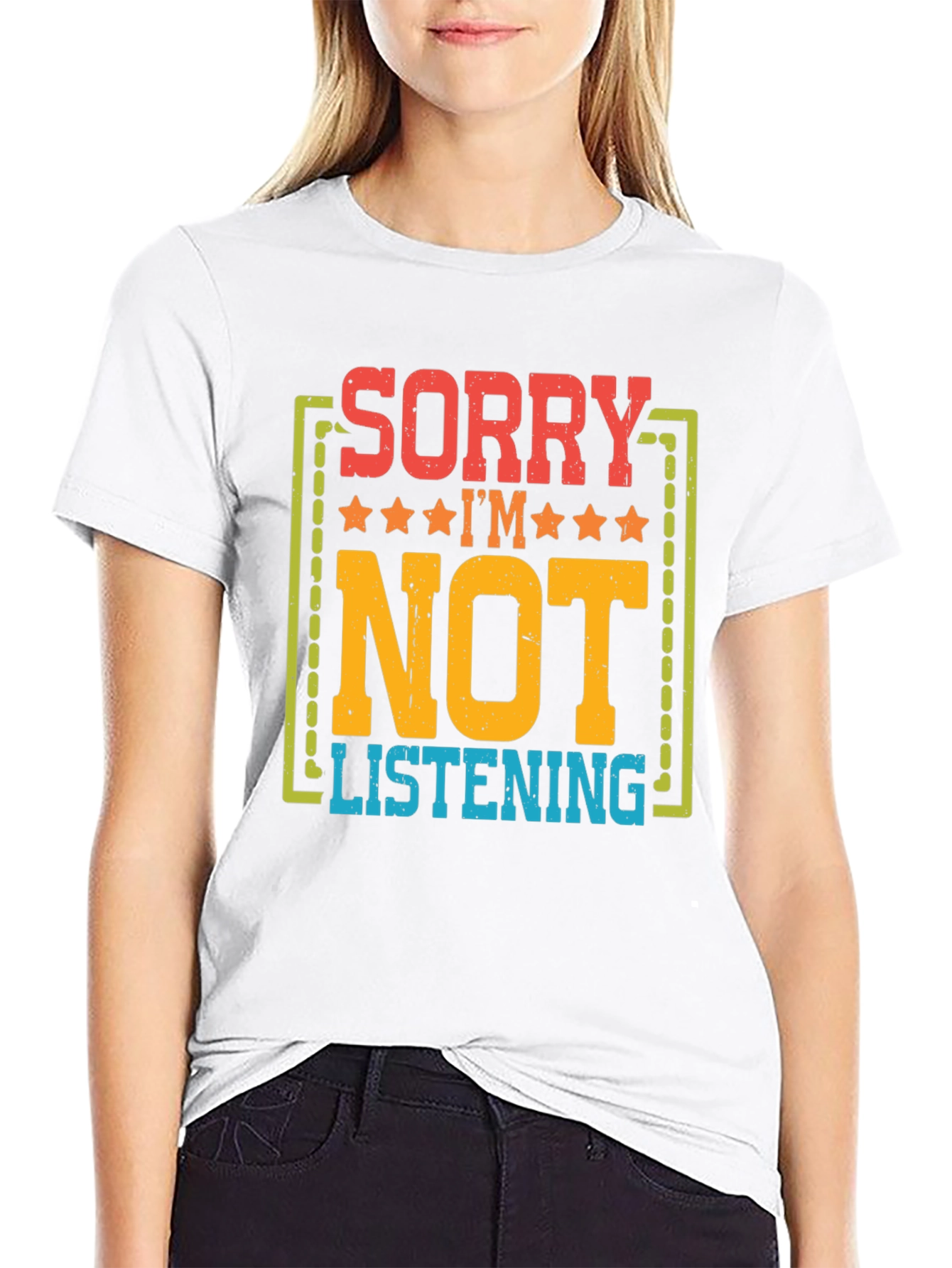 Black Sorry I'm Not Listening Graphic T-Shirt view 9