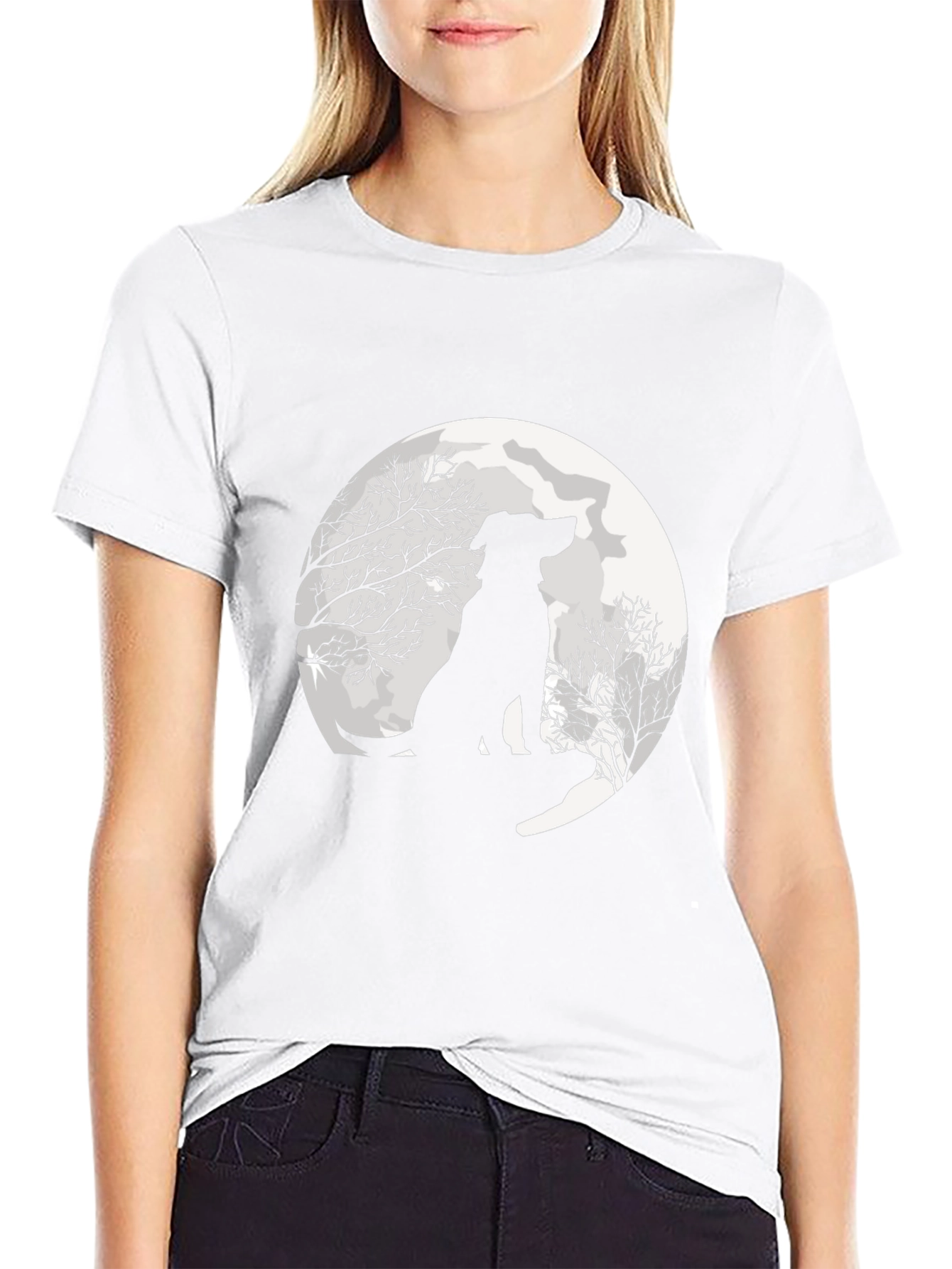 Black Moonlit Dog Silhouette Graphic Tee view 9