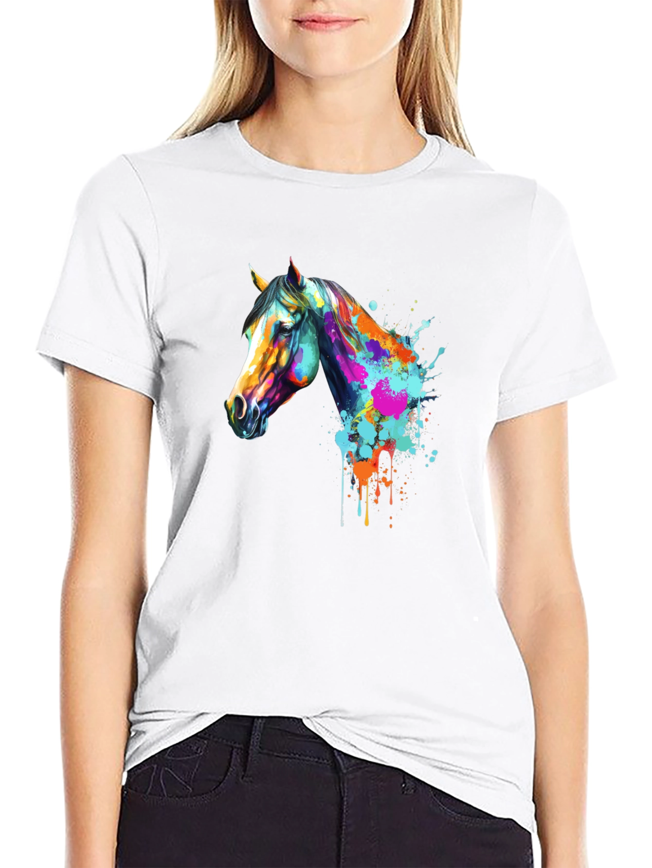 Black Abstract Horse Graphic T-Shirt view 9