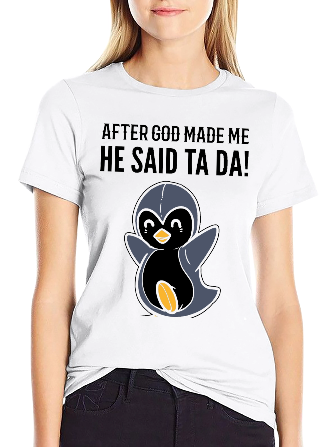 Black Funny Penguin T-Shirt - 'After God Made Me' view 9