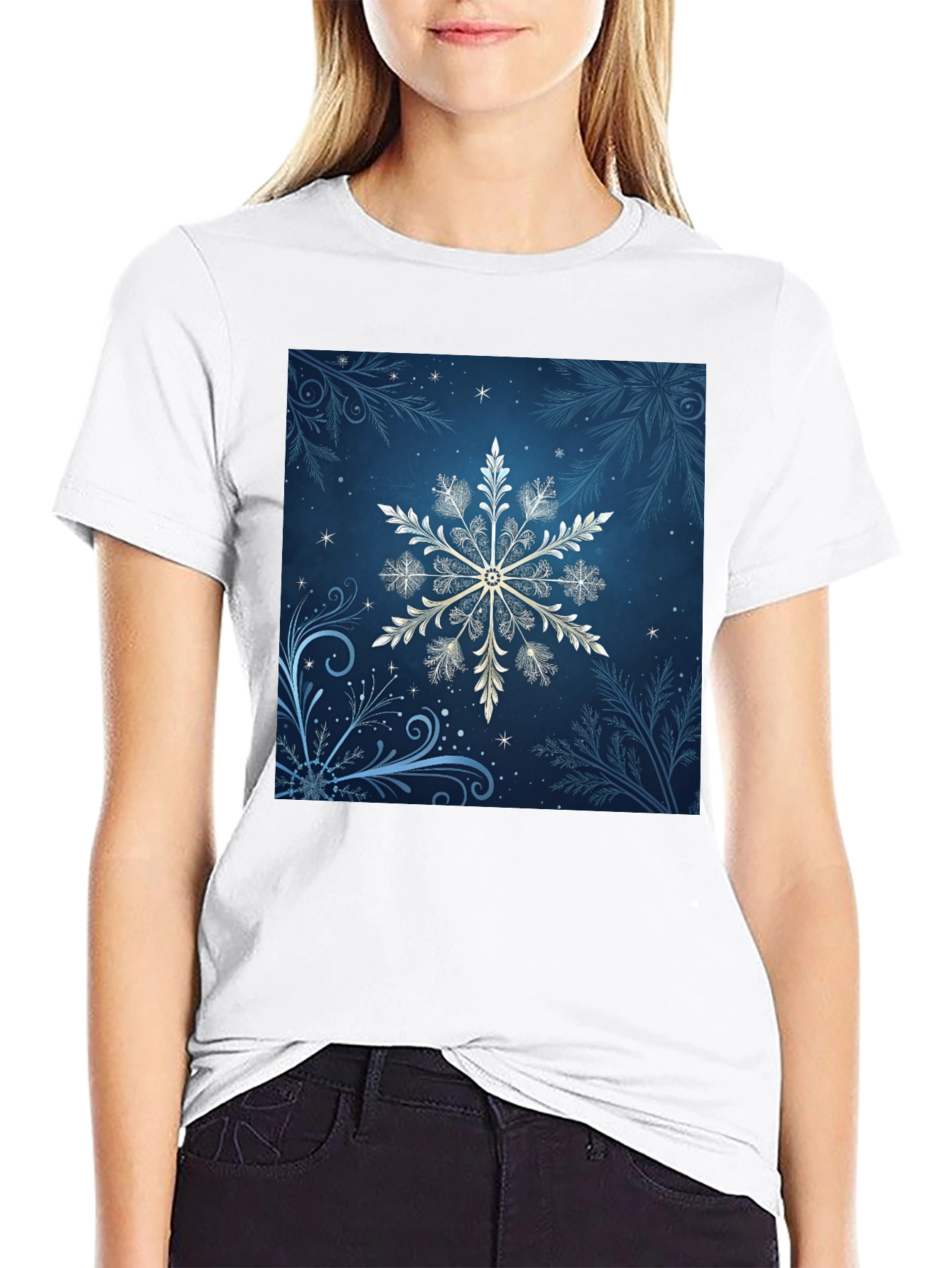 Black Snowflake Graphic Tee - Black Cotton Blend view 9
