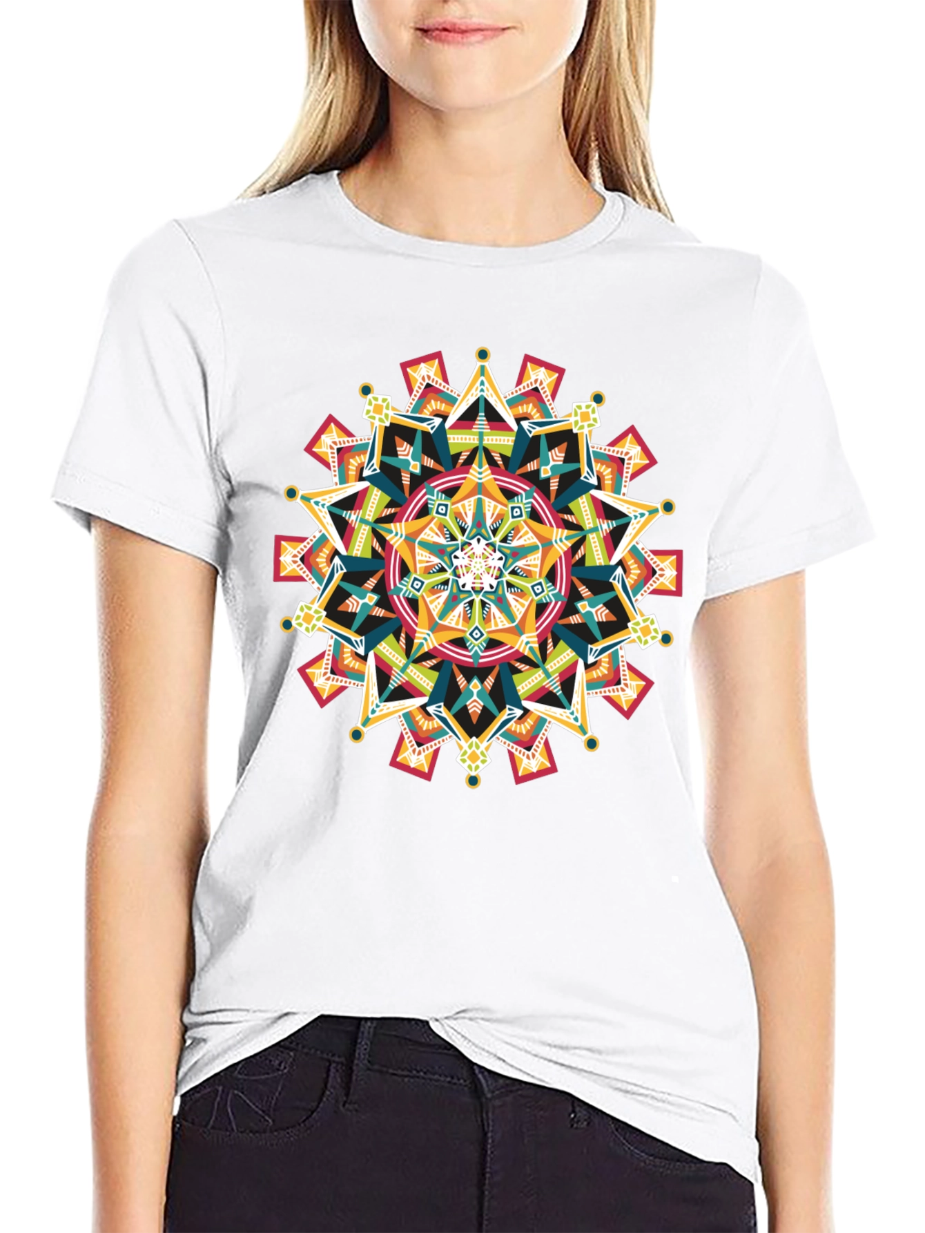 Black Geometric Mandala Graphic Black T-Shirt view 9