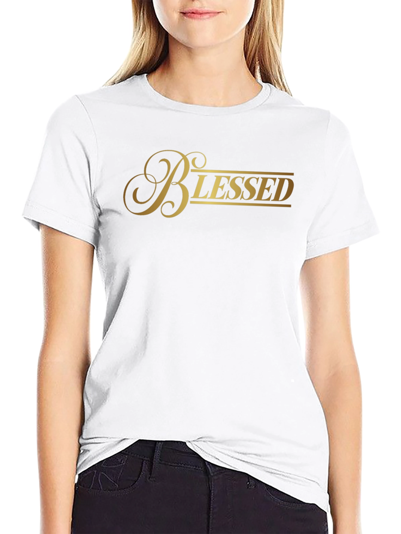 Black Blessed Black T-Shirt - Gold Lettering view 9
