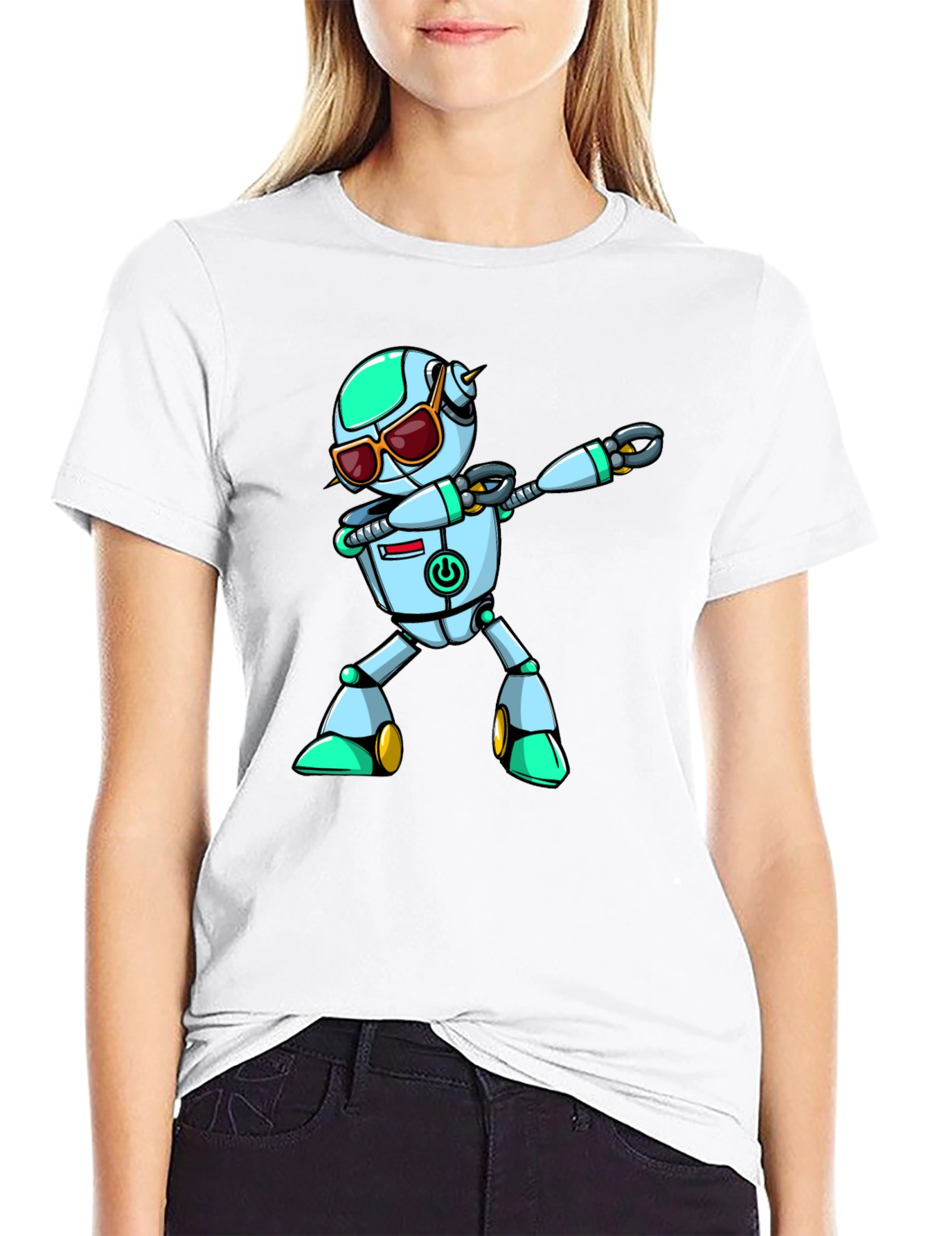 Black Dabbing Robot Graphic Tee - Cool Sci-Fi T-Shirt view 9