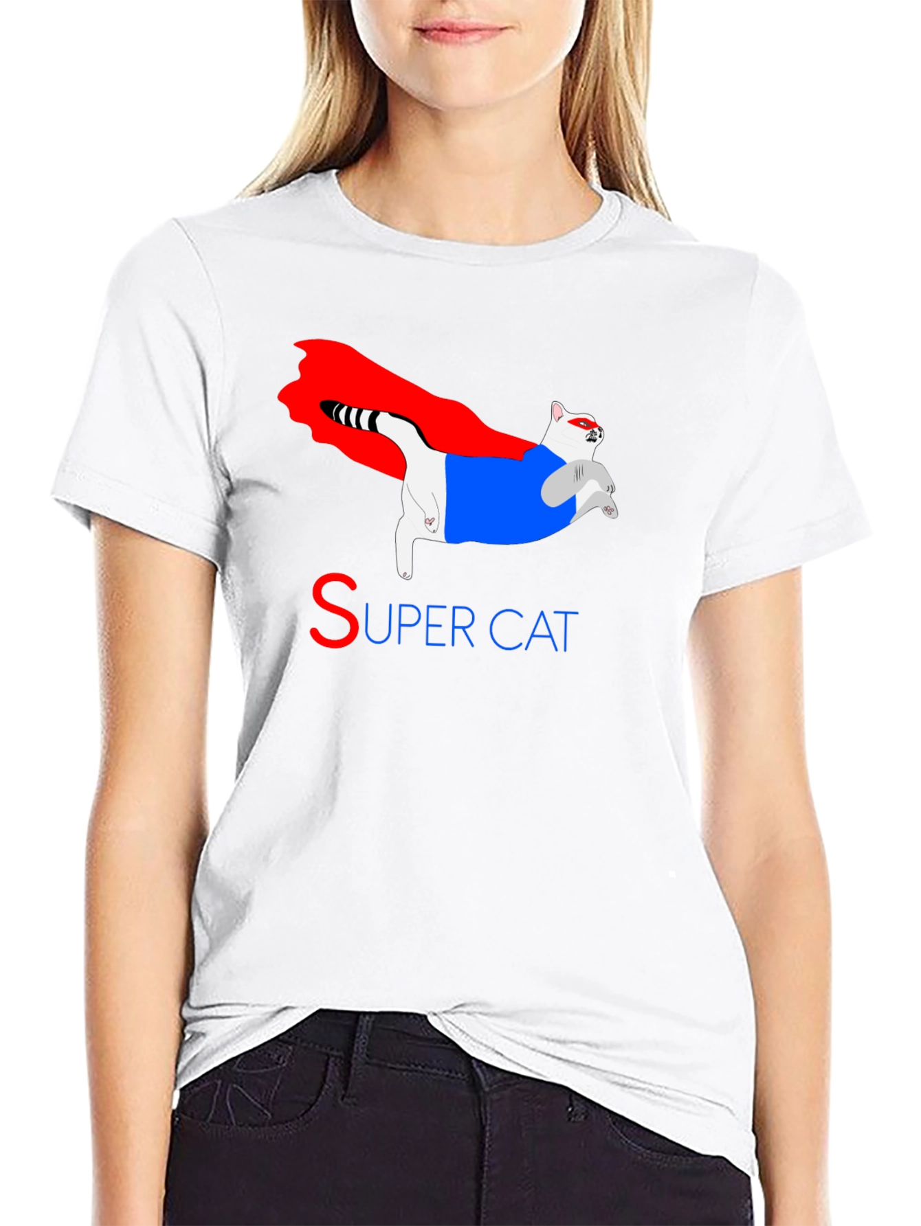 Black Super Cat Graphic Tee - Black Cotton Blend T-Shirt view 9