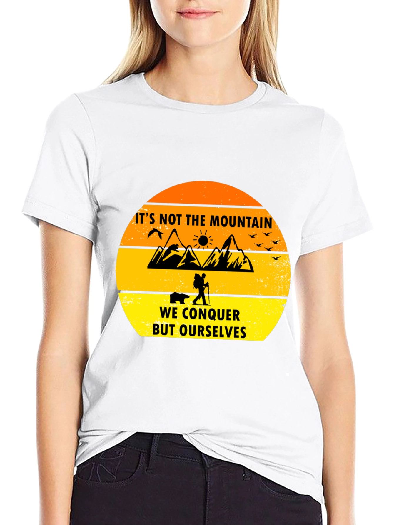 Black Motivational Hiking T-Shirt - Conquer Yourself view 9
