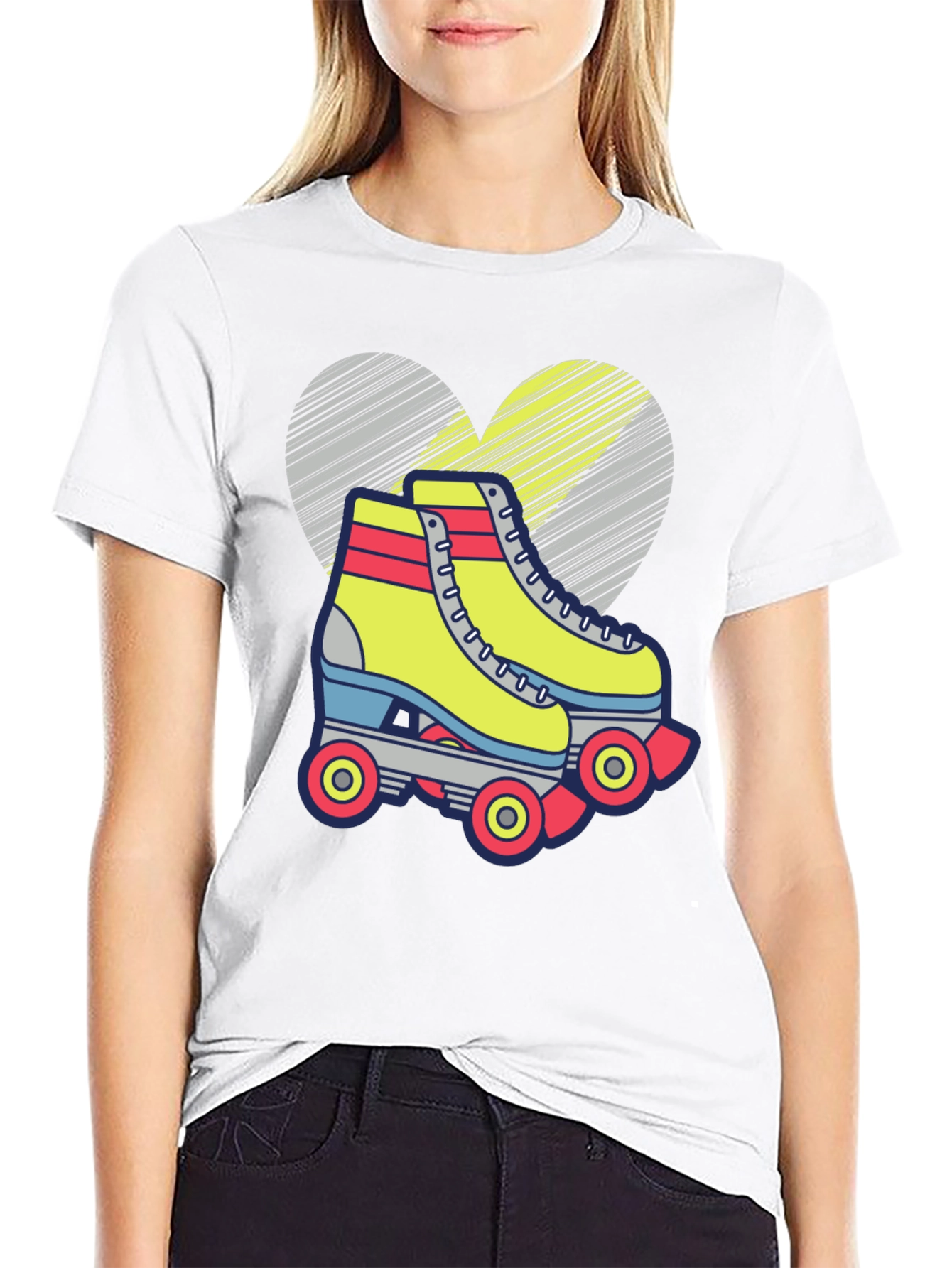 Black Retro Roller Skate T-Shirt - Fun Heart Design view 9