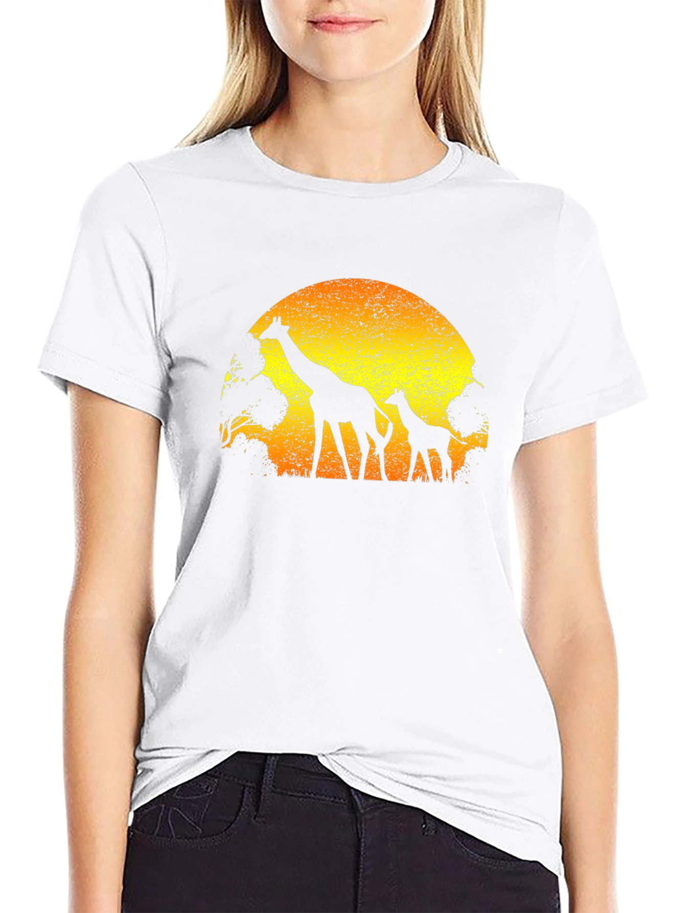 Black Giraffe Sunset Graphic Tee - Black Cotton T-Shirt view 9