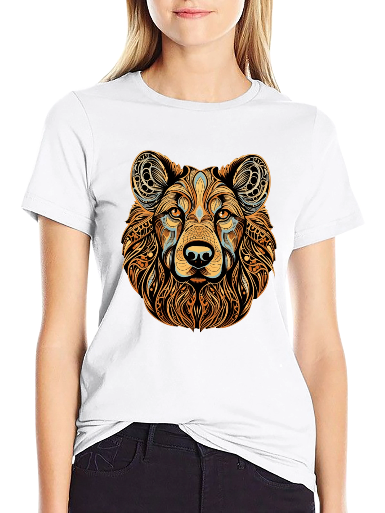 Black Tribal Bear Graphic Black T-Shirt view 9
