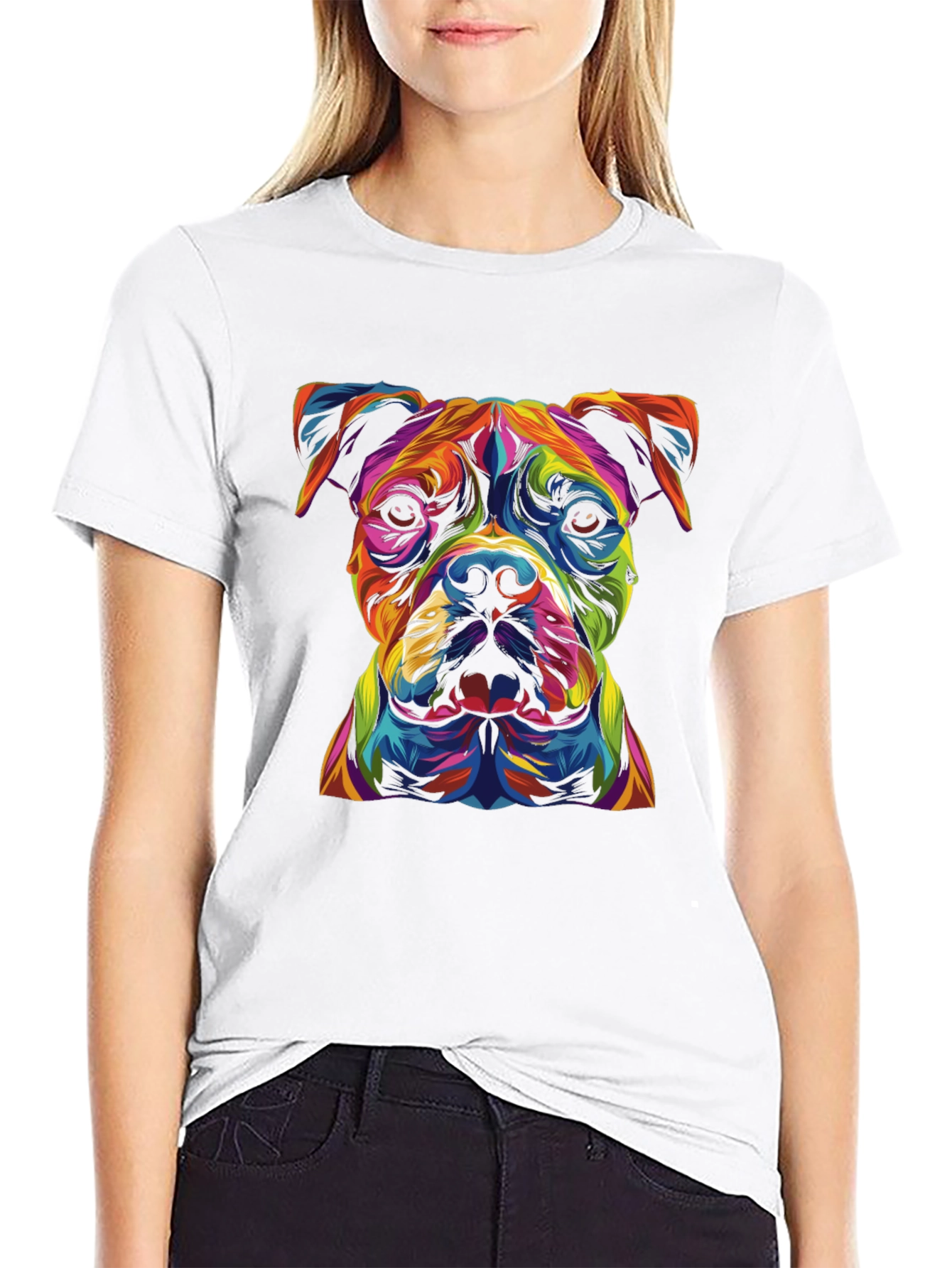 Black Colorful Dog Graphic Black T-Shirt view 9