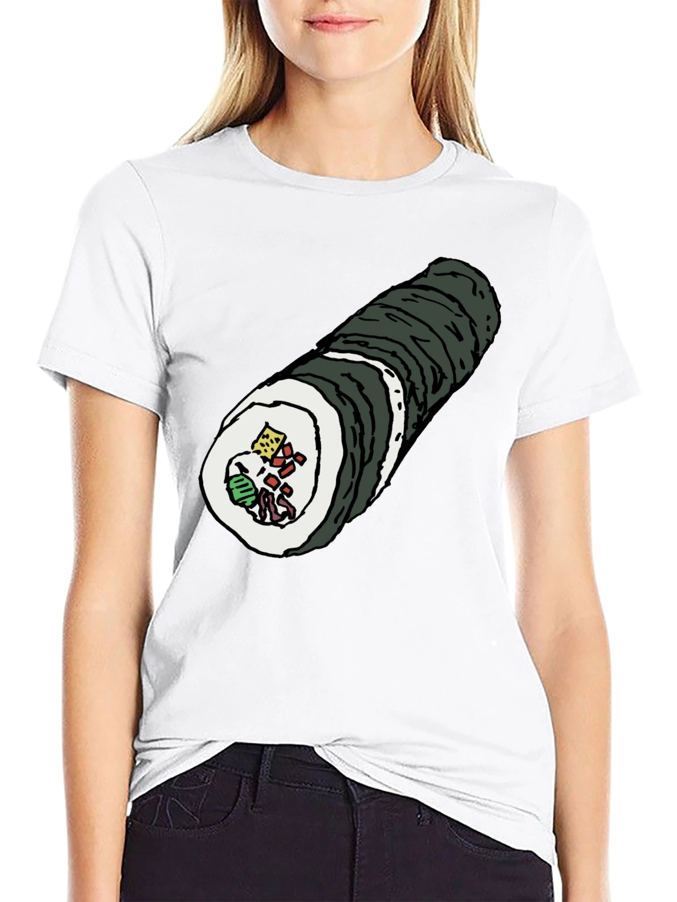 Black Sushi Roll Graphic Tee - Black Cotton T-Shirt view 9