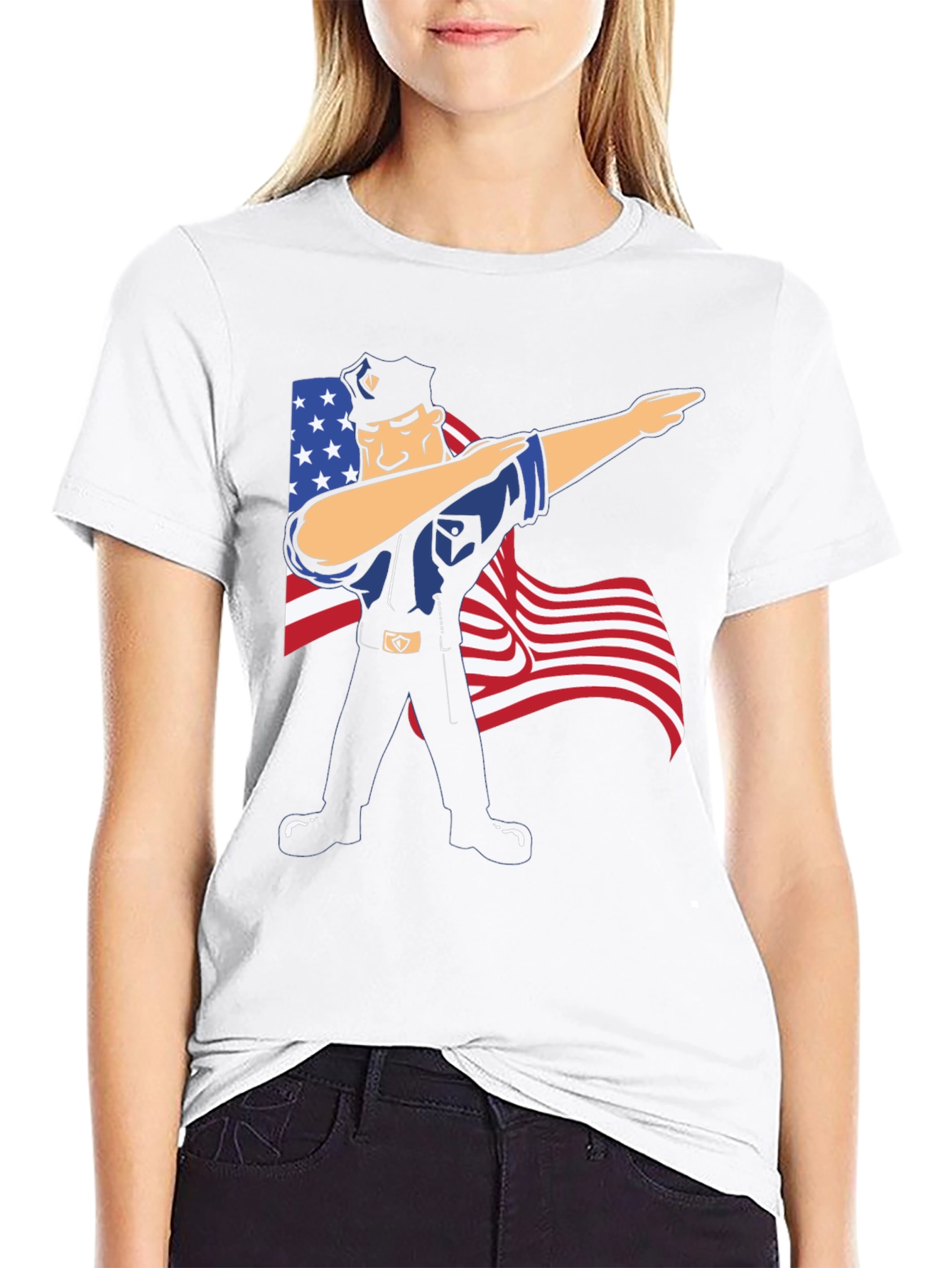 Black Police Officer Dabbing USA Flag Patriotic T-Shirt view 9